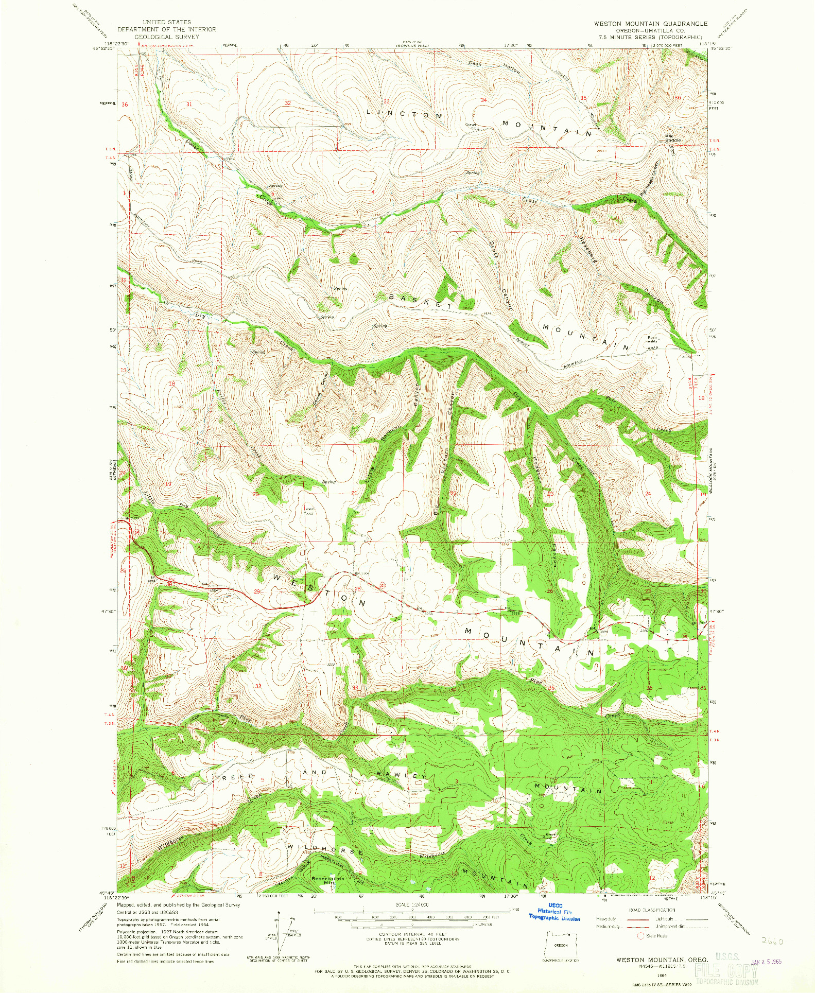 USGS 1:24000-SCALE QUADRANGLE FOR WESTON MOUNTAIN, OR 1964