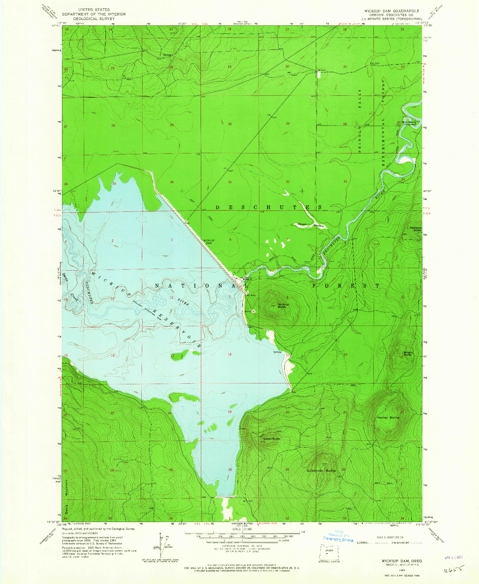 USGS 1:24000-SCALE QUADRANGLE FOR WICKIUP DAM, OR 1963