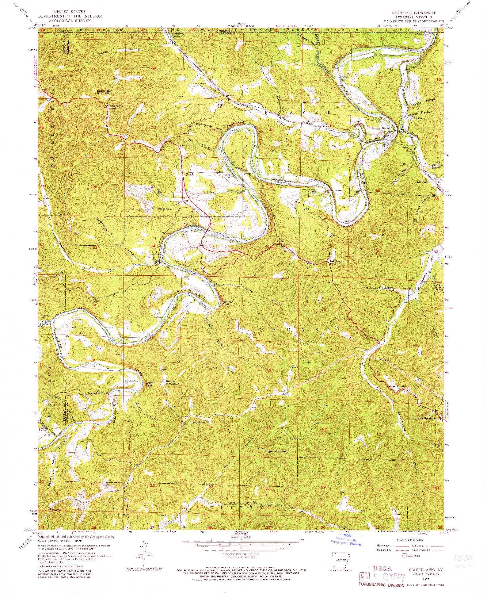 USGS 1:24000-SCALE QUADRANGLE FOR BEAVER, AR 1957