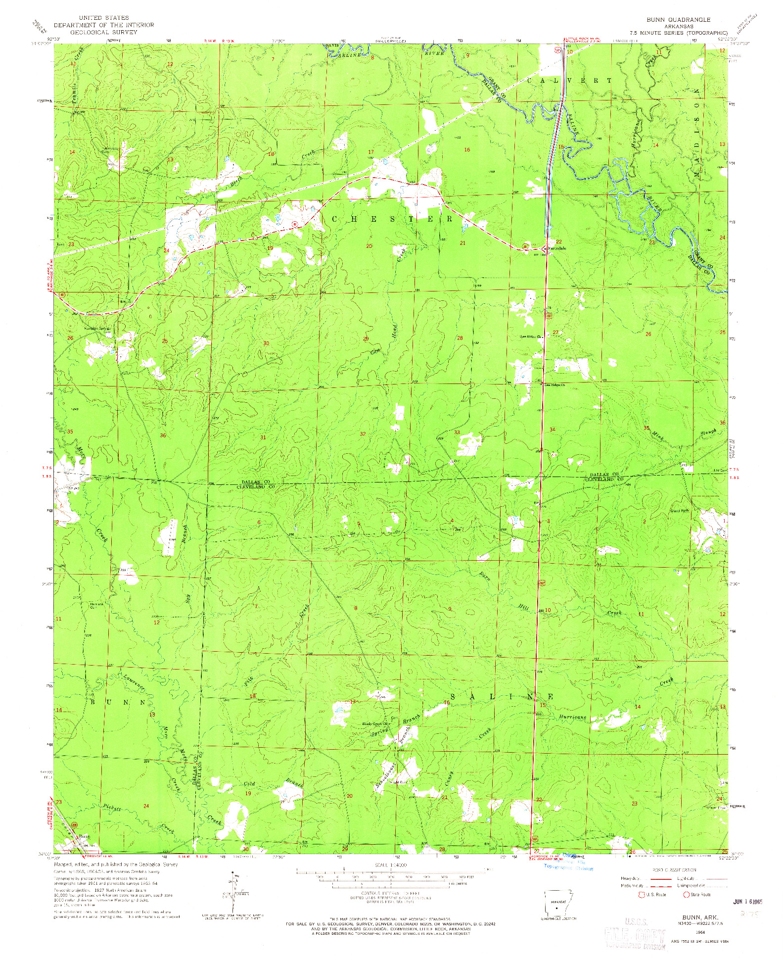 USGS 1:24000-SCALE QUADRANGLE FOR BUNN, AR 1964