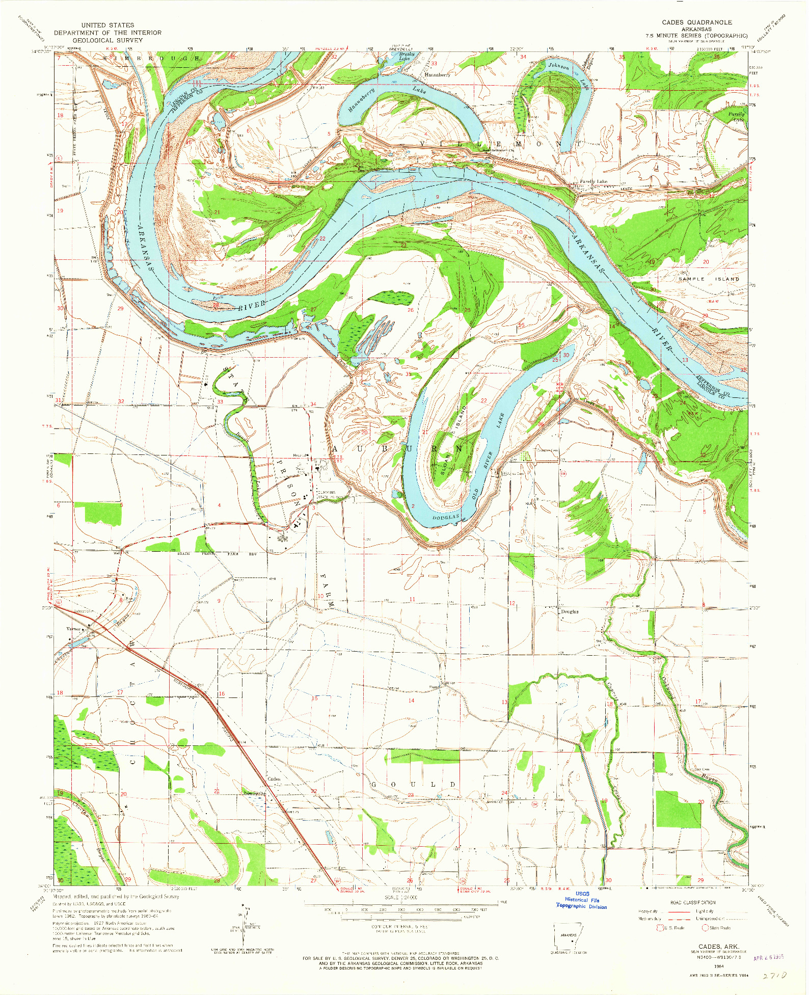 USGS 1:24000-SCALE QUADRANGLE FOR CADES, AR 1964