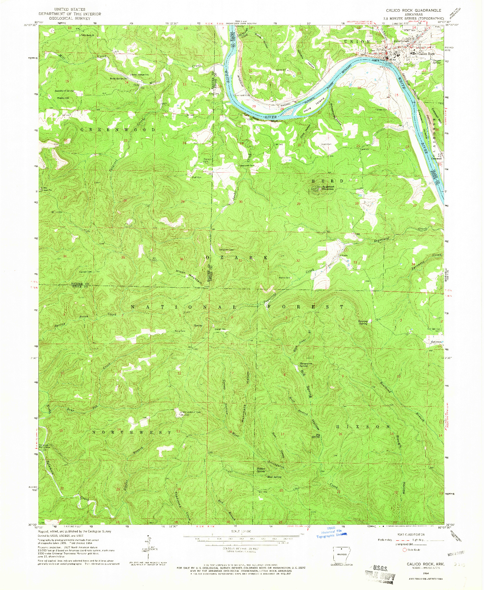 USGS 1:24000-SCALE QUADRANGLE FOR CALICO ROCK, AR 1964