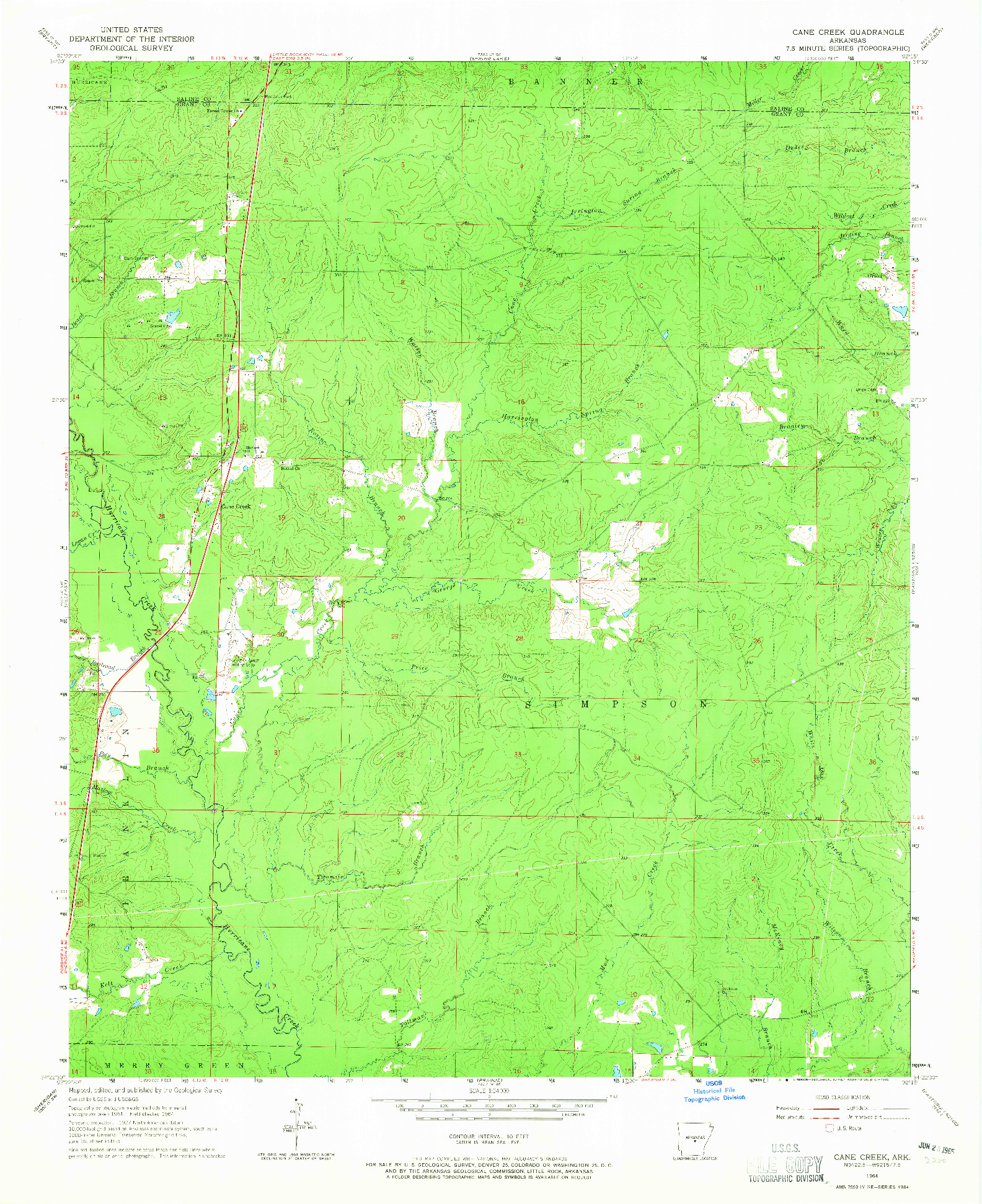 USGS 1:24000-SCALE QUADRANGLE FOR CANE CREEK, AR 1964