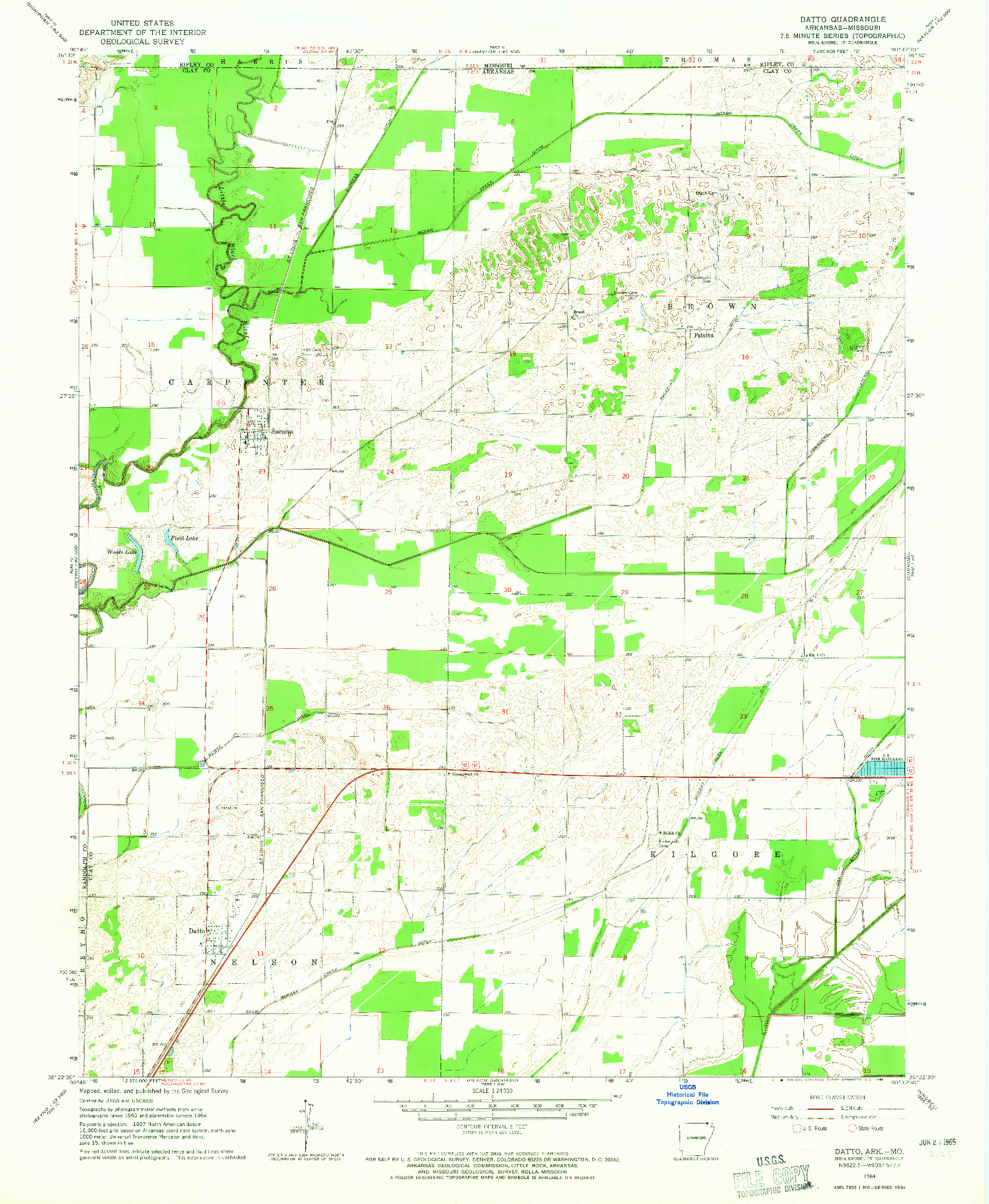 USGS 1:24000-SCALE QUADRANGLE FOR DATTO, AR 1964