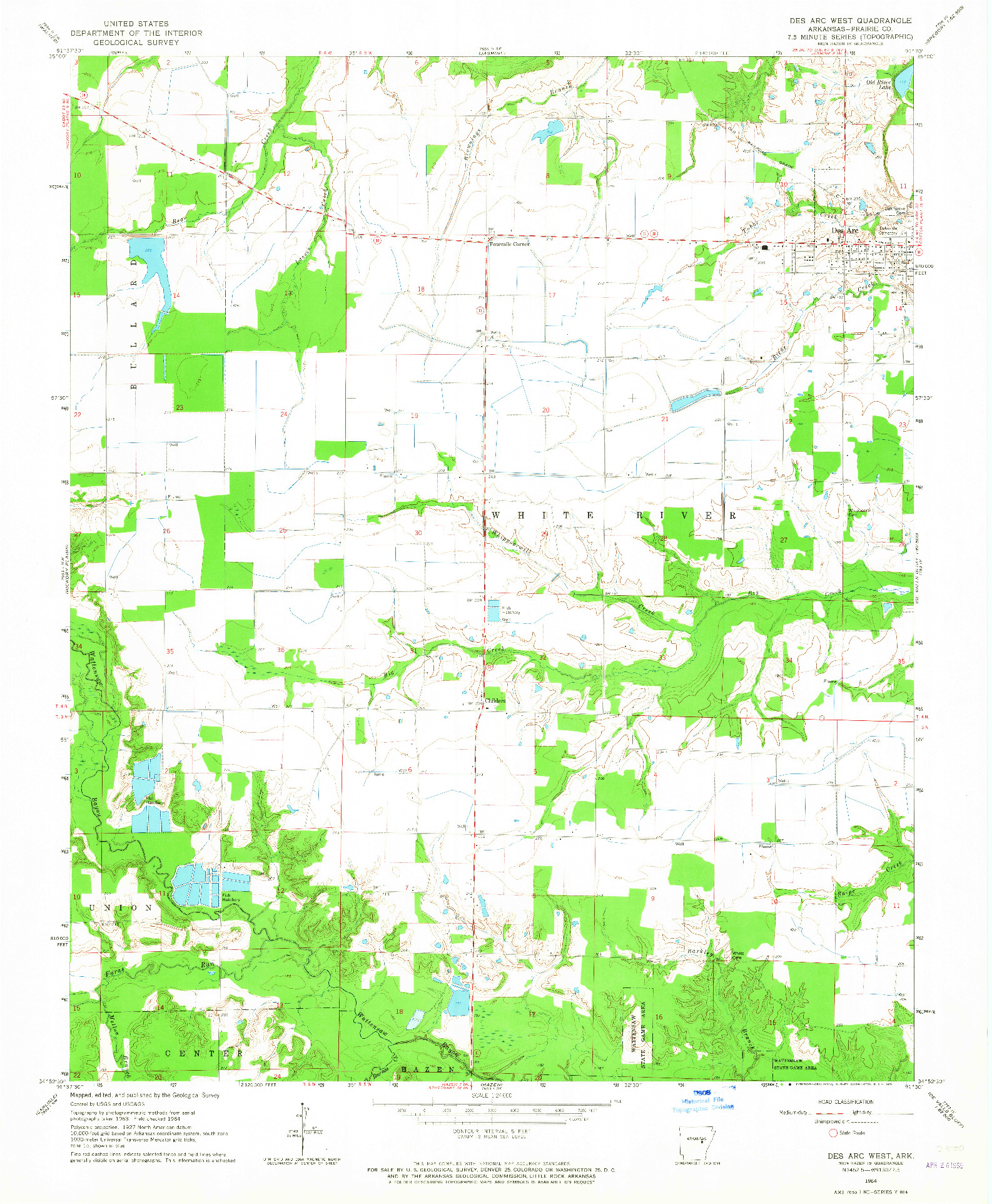 USGS 1:24000-SCALE QUADRANGLE FOR DES ARC WEST, AR 1964