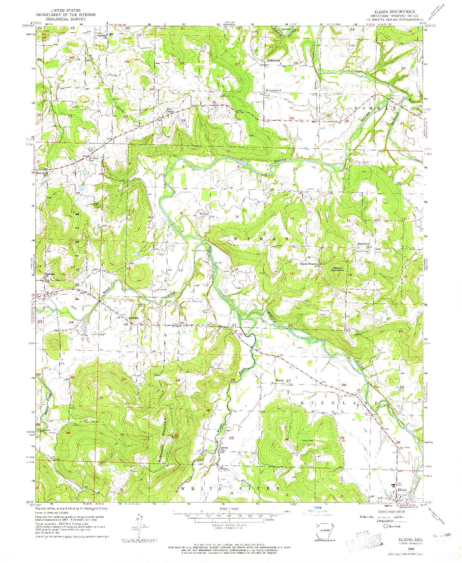 USGS 1:24000-SCALE QUADRANGLE FOR ELKINS, AR 1958