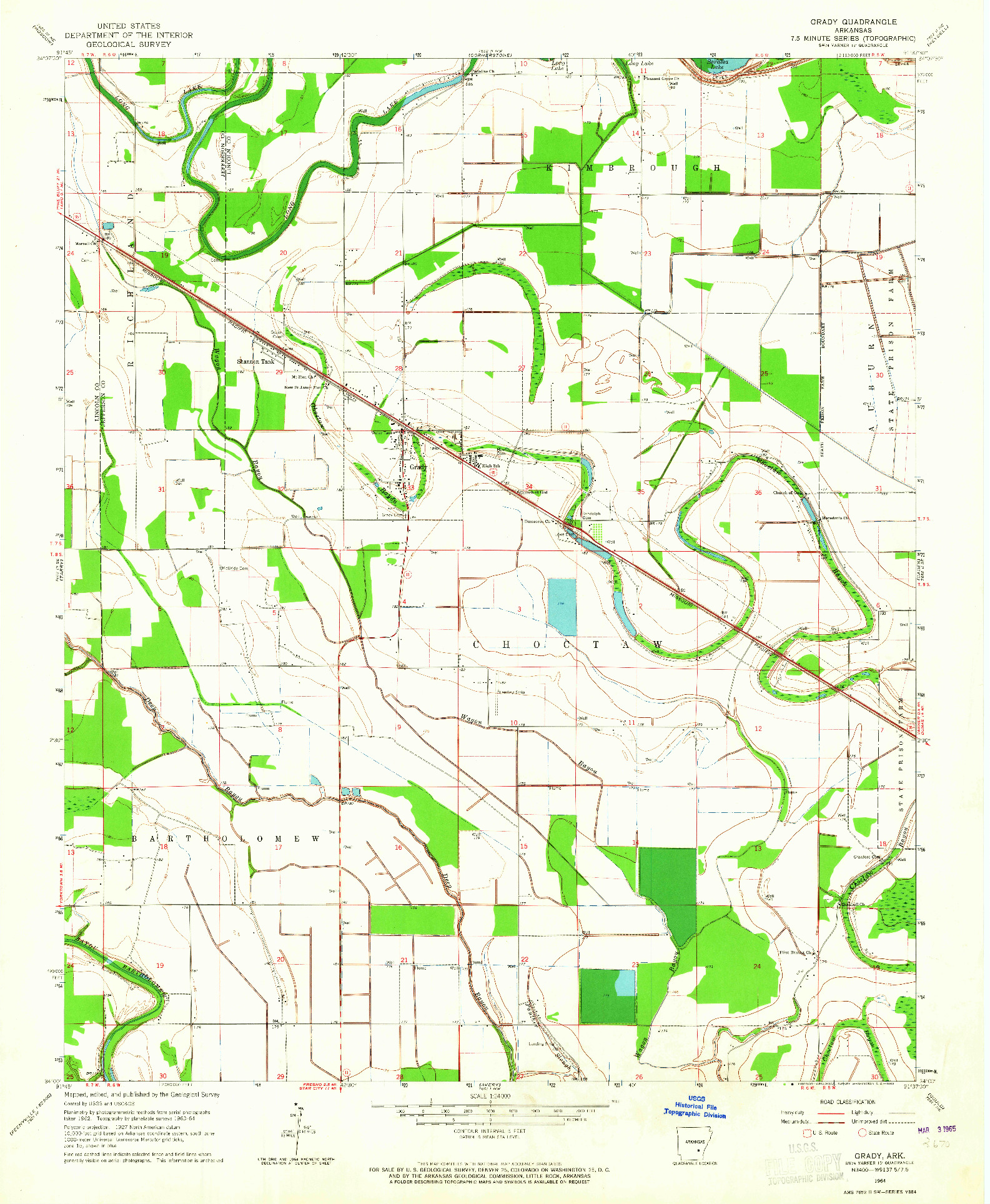 USGS 1:24000-SCALE QUADRANGLE FOR GRADY, AR 1964