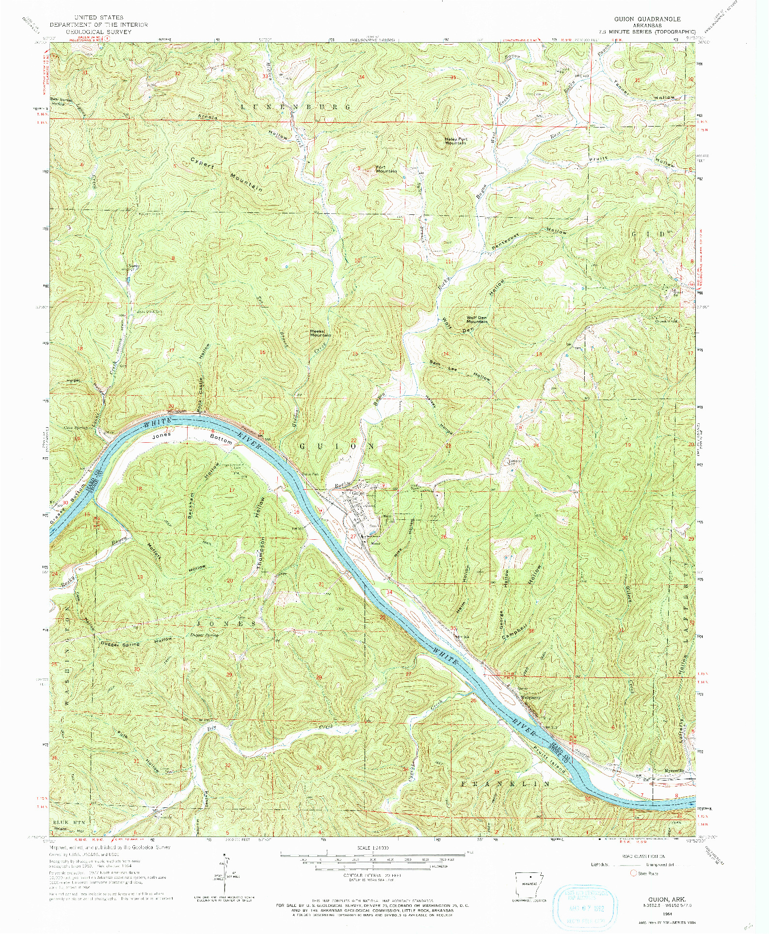 USGS 1:24000-SCALE QUADRANGLE FOR GUION, AR 1964