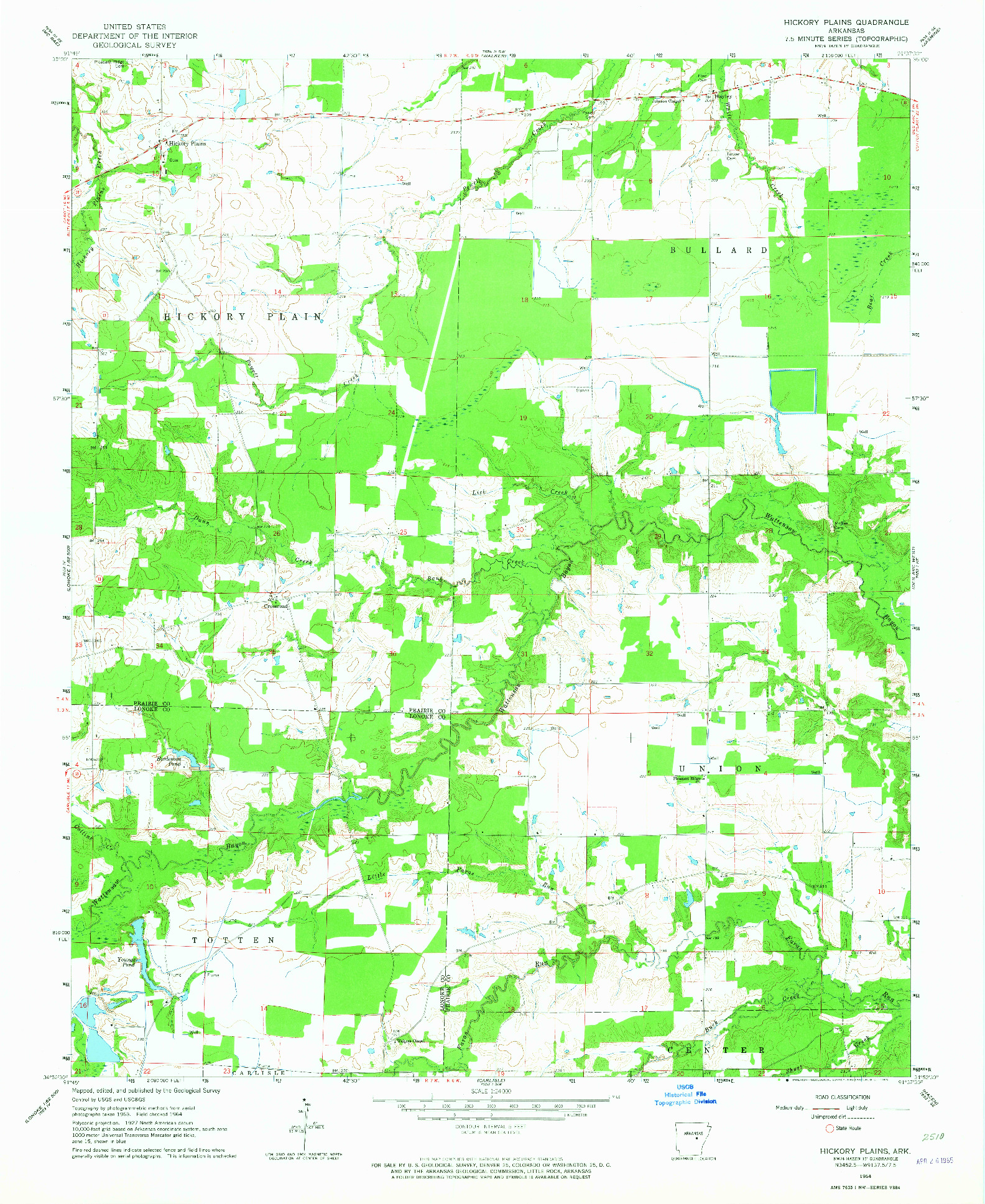 USGS 1:24000-SCALE QUADRANGLE FOR HICKORY PLAINS, AR 1964