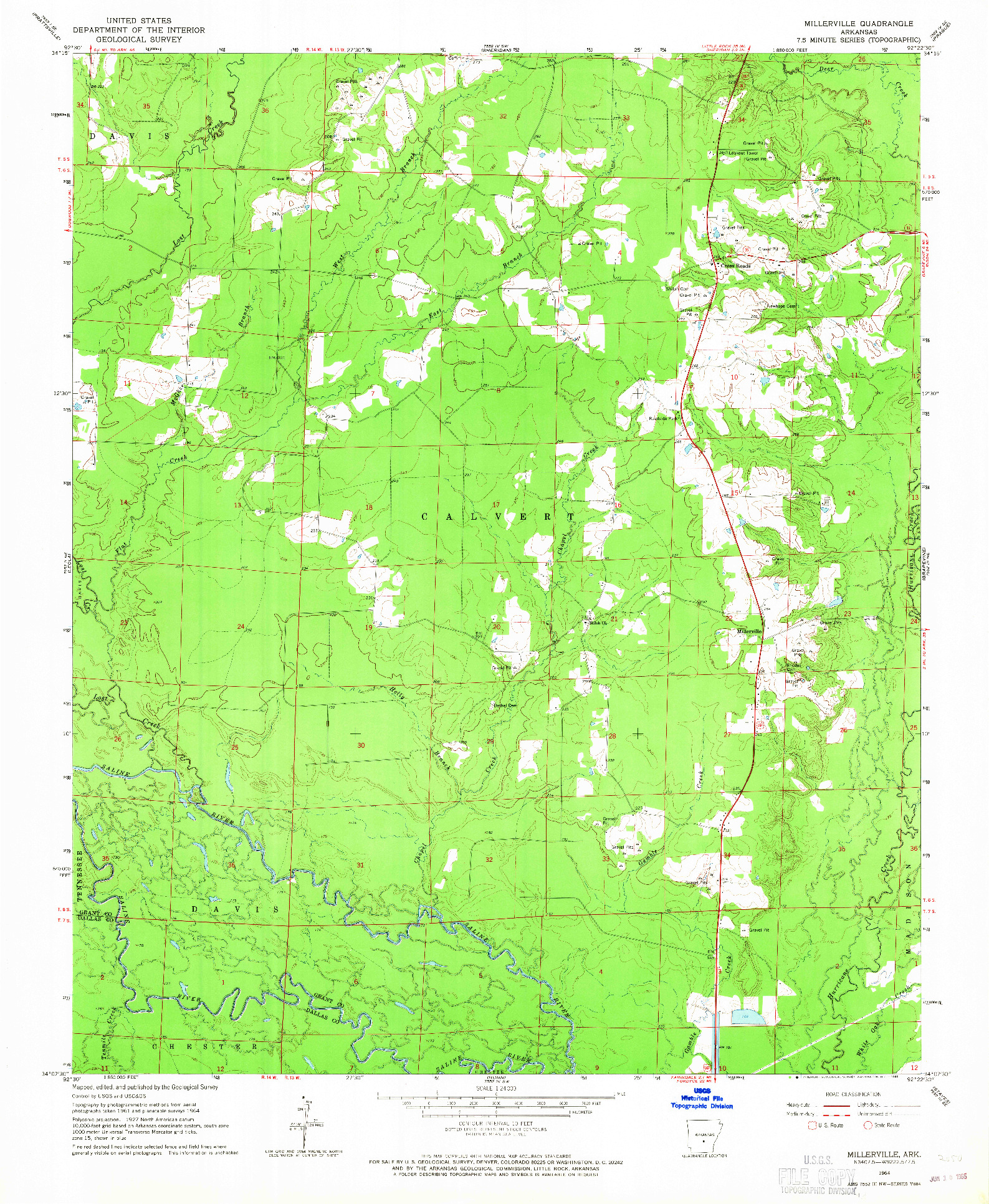 USGS 1:24000-SCALE QUADRANGLE FOR MILLERVILLE, AR 1964