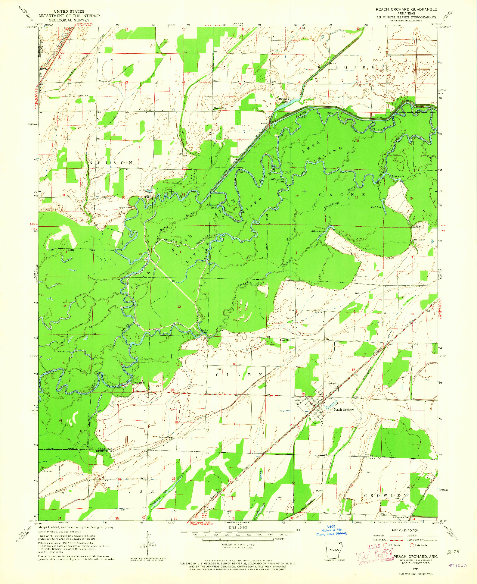 USGS 1:24000-SCALE QUADRANGLE FOR PEACH ORCHARD, AR 1964