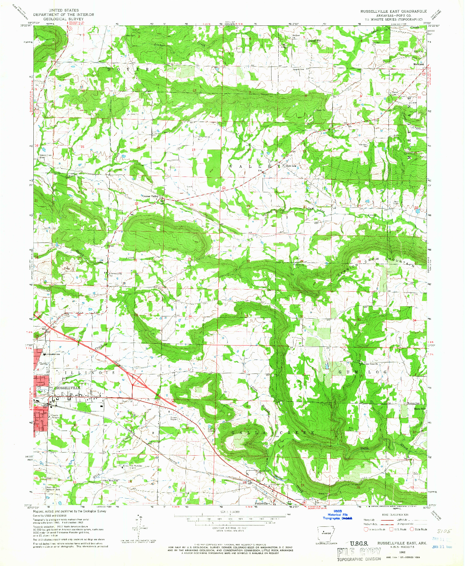 USGS 1:24000-SCALE QUADRANGLE FOR RUSSELLVILLE EAST, AR 1962