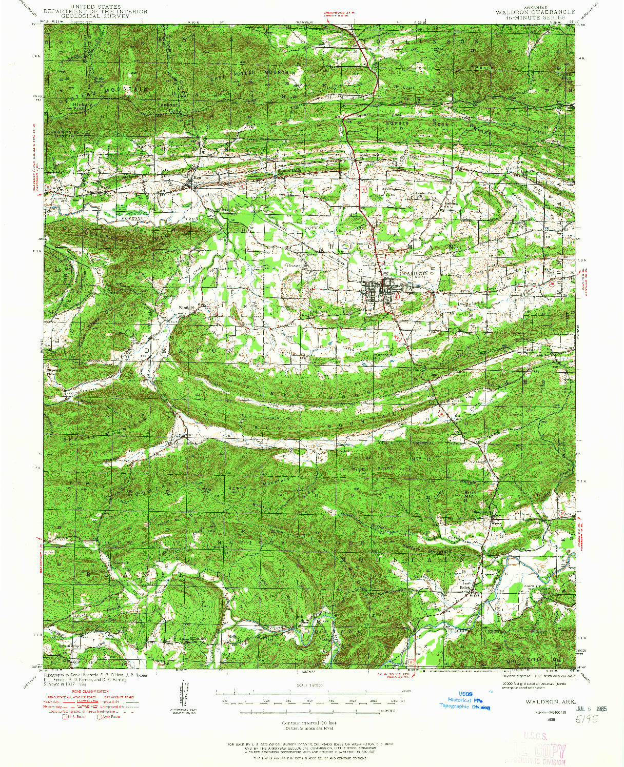 USGS 1:62500-SCALE QUADRANGLE FOR WALDRON, AR 1939