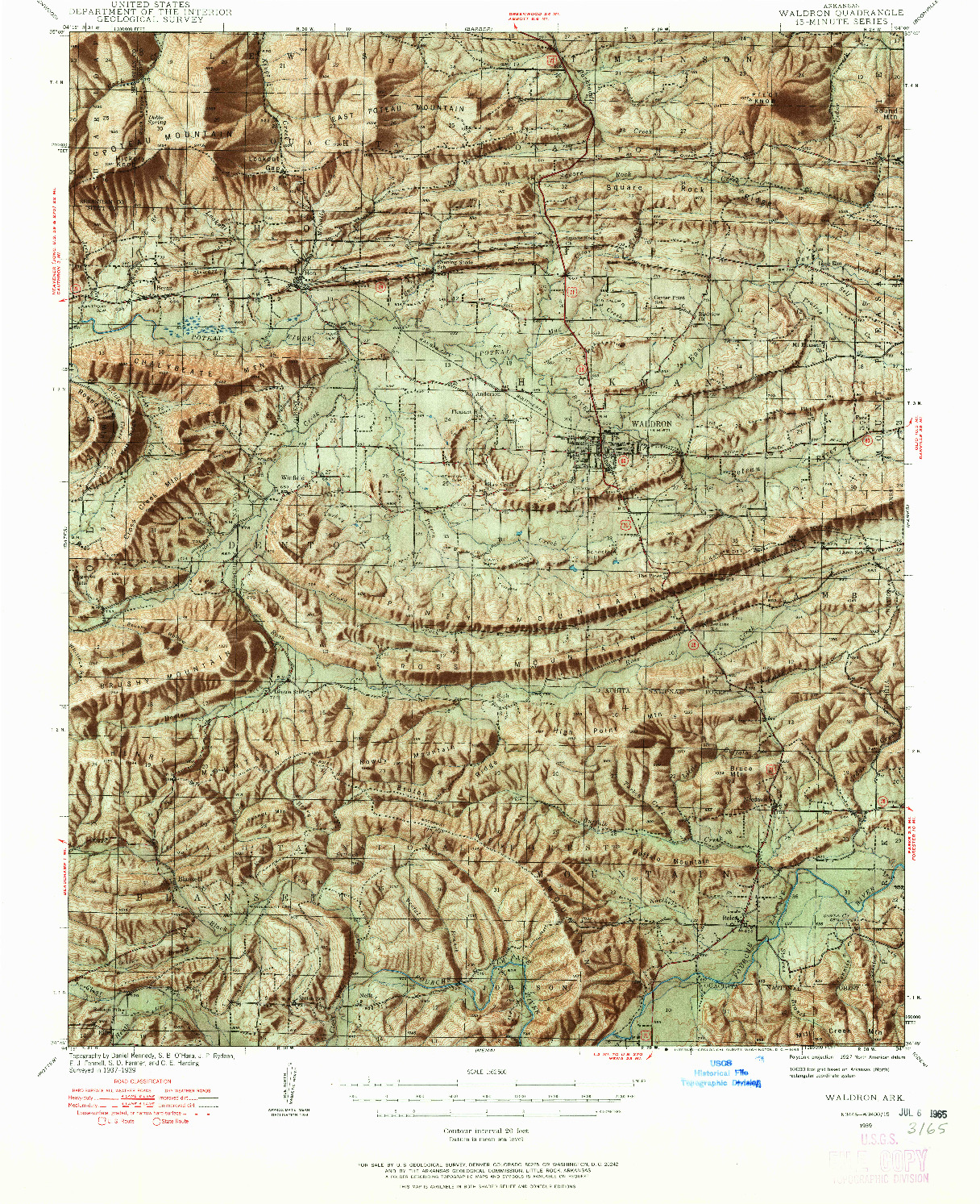 USGS 1:62500-SCALE QUADRANGLE FOR WALDRON, AR 1939