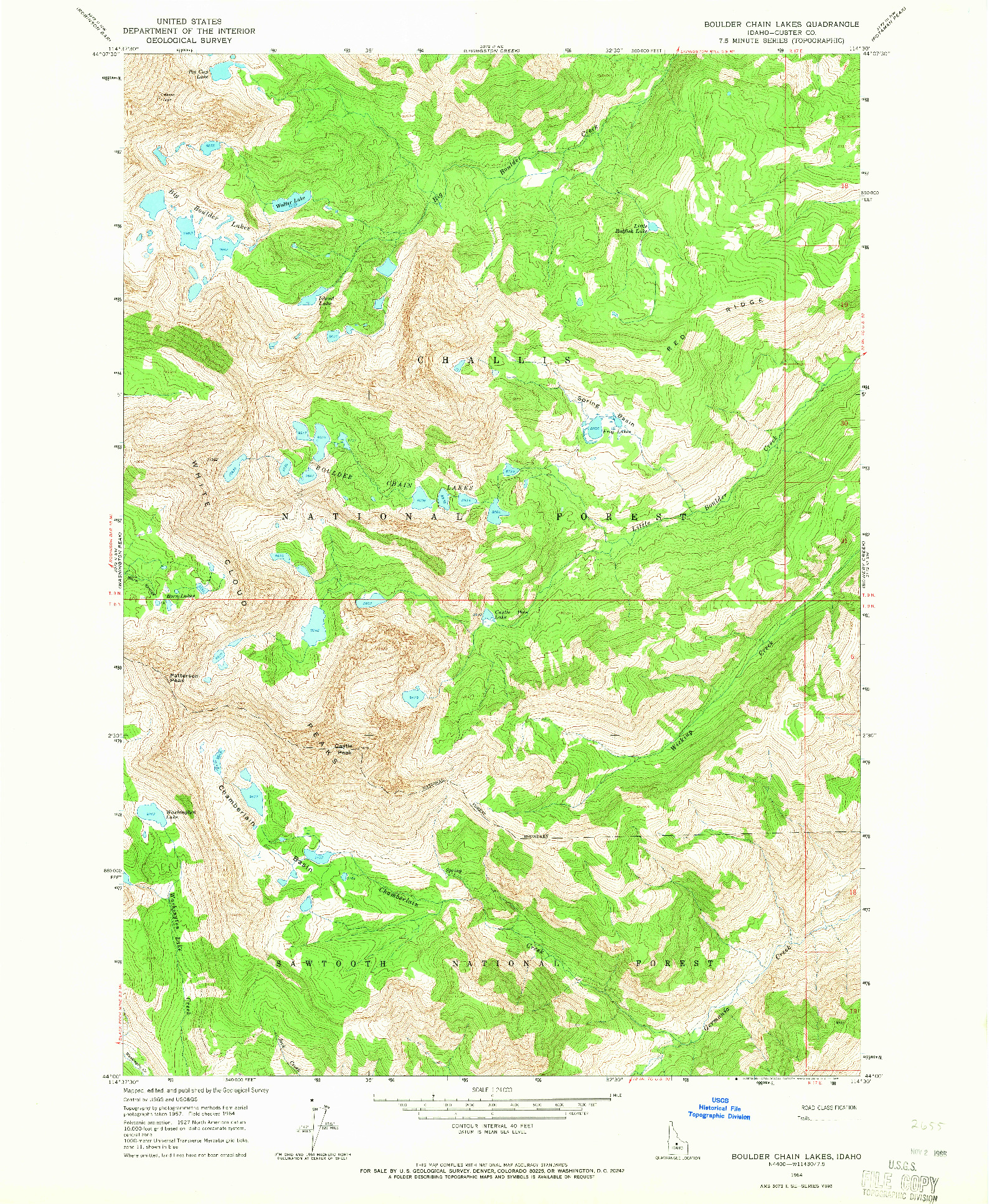 USGS 1:24000-SCALE QUADRANGLE FOR BOULDER CHAIN LAKES, ID 1964