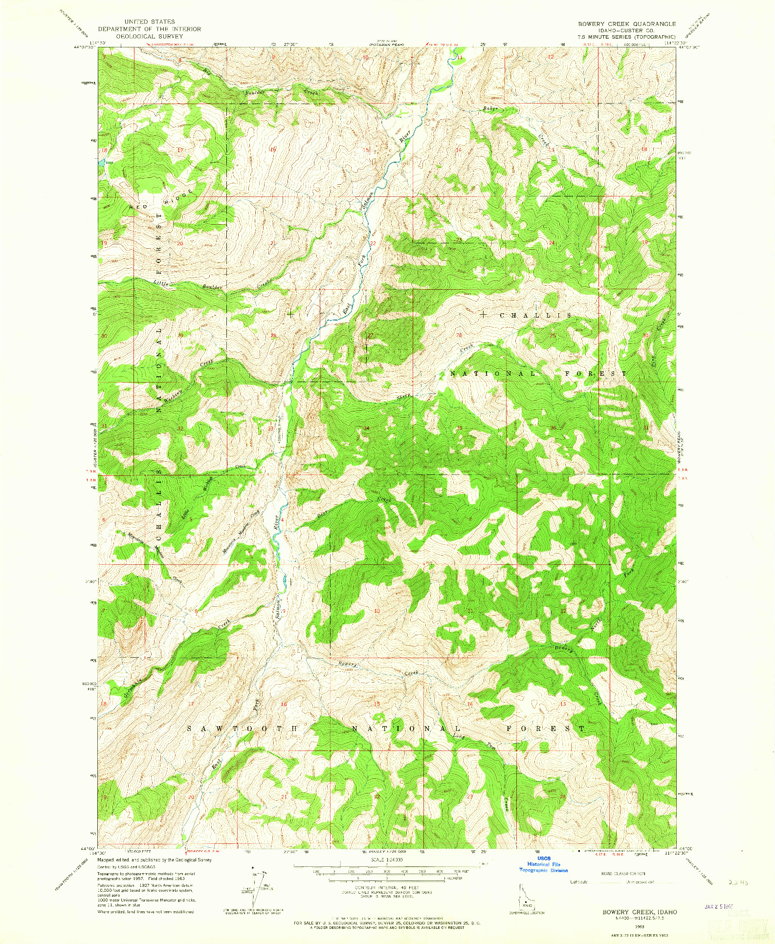 USGS 1:24000-SCALE QUADRANGLE FOR BOWERY CREEK, ID 1963