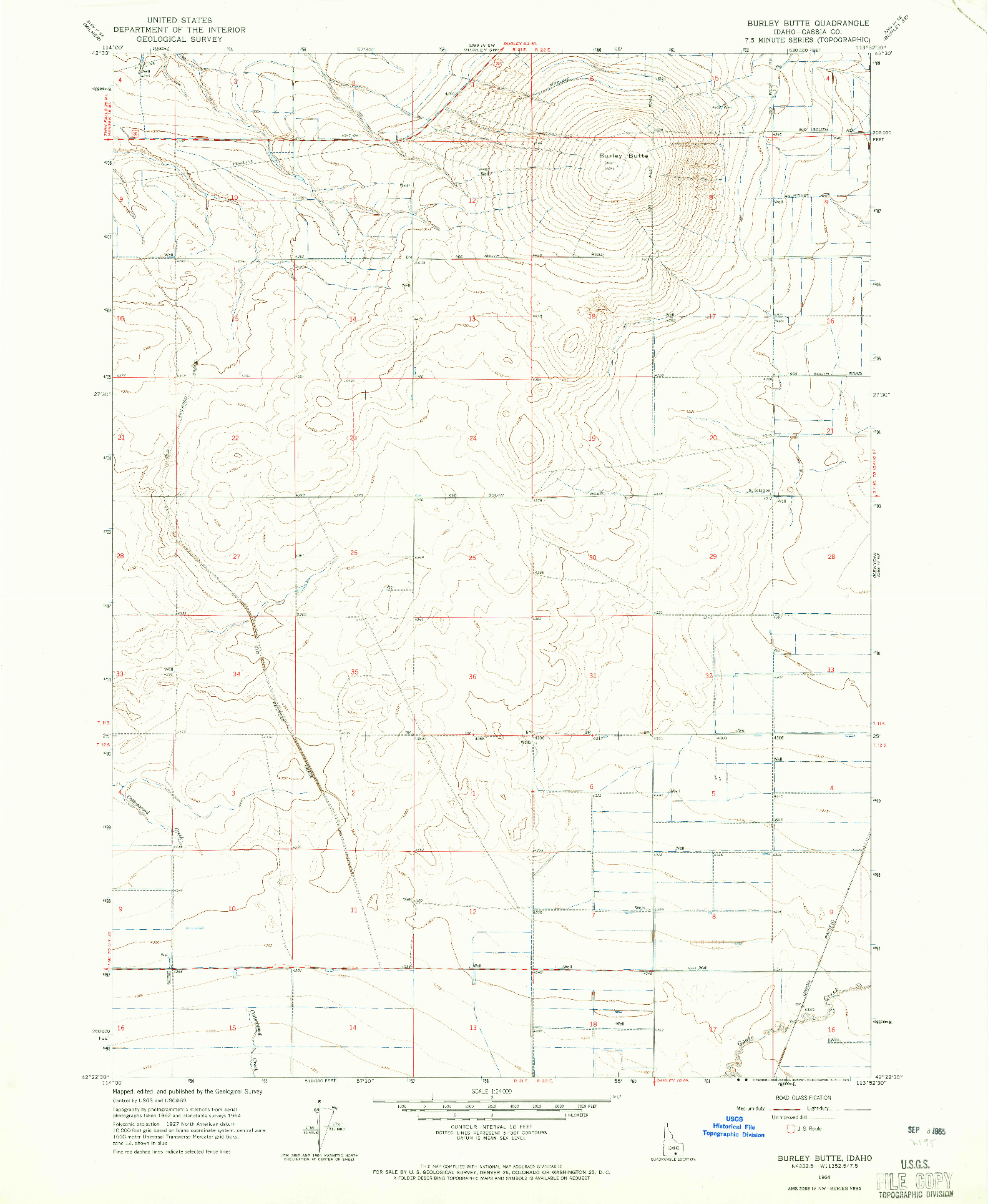 USGS 1:24000-SCALE QUADRANGLE FOR BURLEY BUTTE, ID 1964