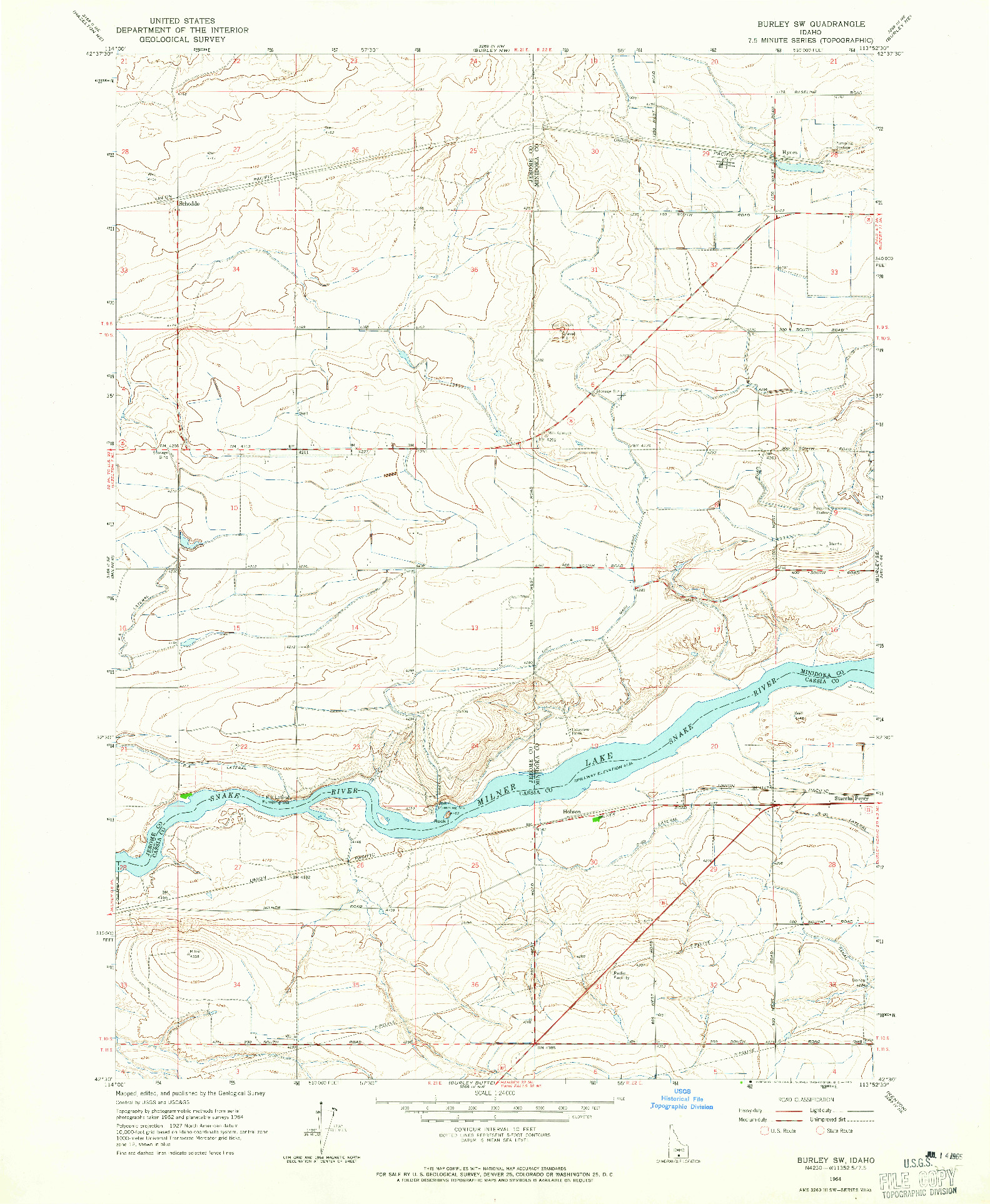 USGS 1:24000-SCALE QUADRANGLE FOR BURLEY SW, ID 1964
