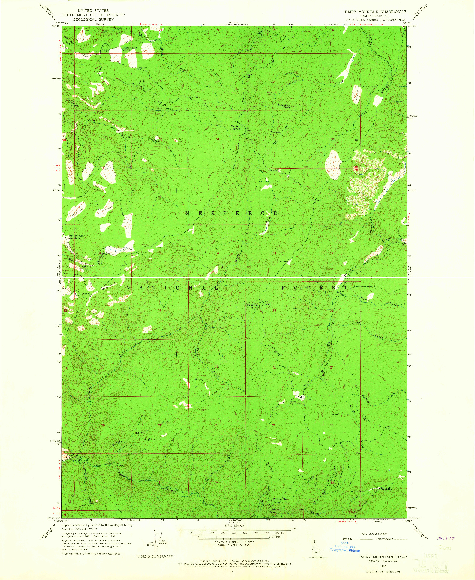USGS 1:24000-SCALE QUADRANGLE FOR DAIRY MOUNTAIN, ID 1963