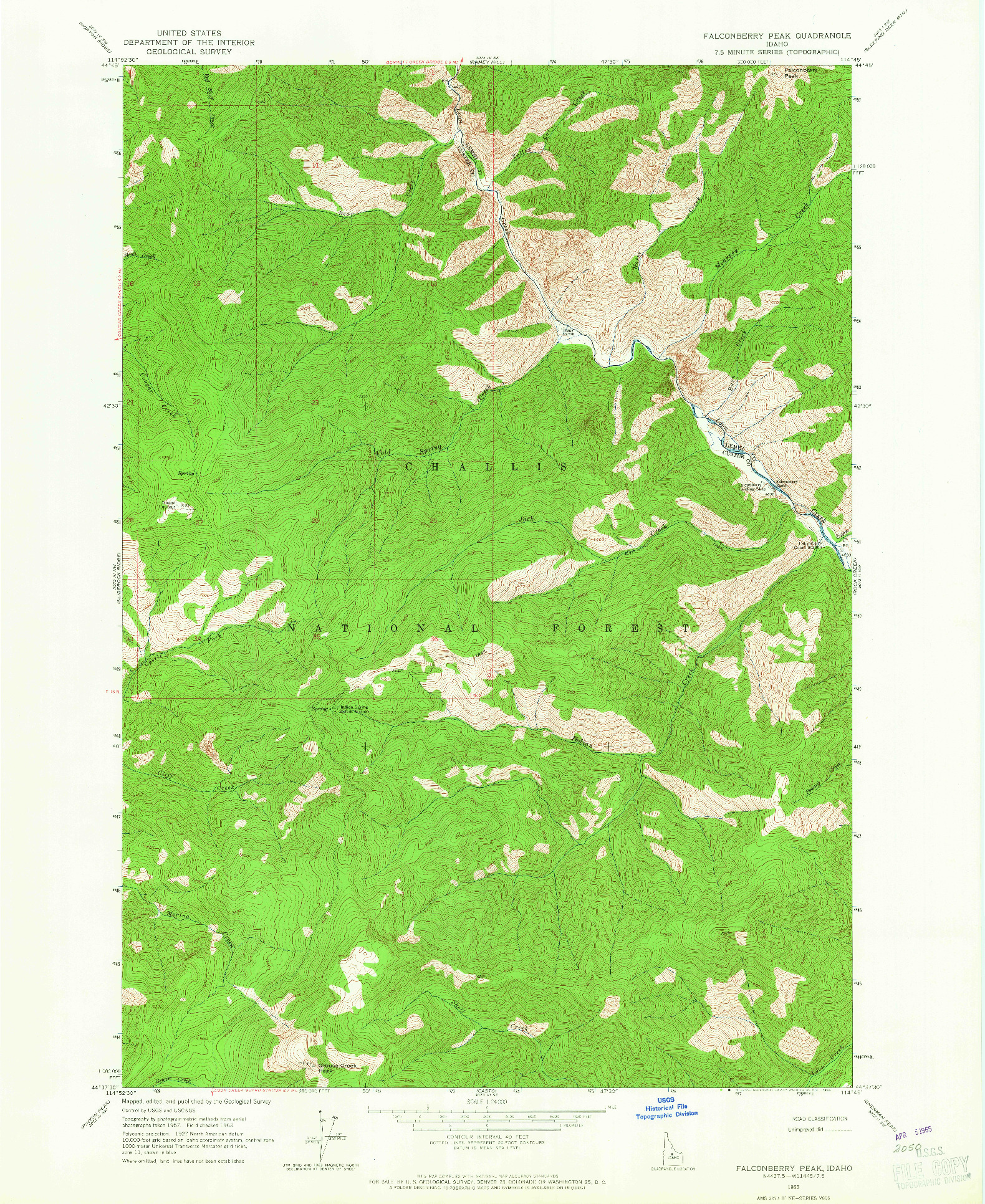 USGS 1:24000-SCALE QUADRANGLE FOR FALCONBERRY PEAK, ID 1963