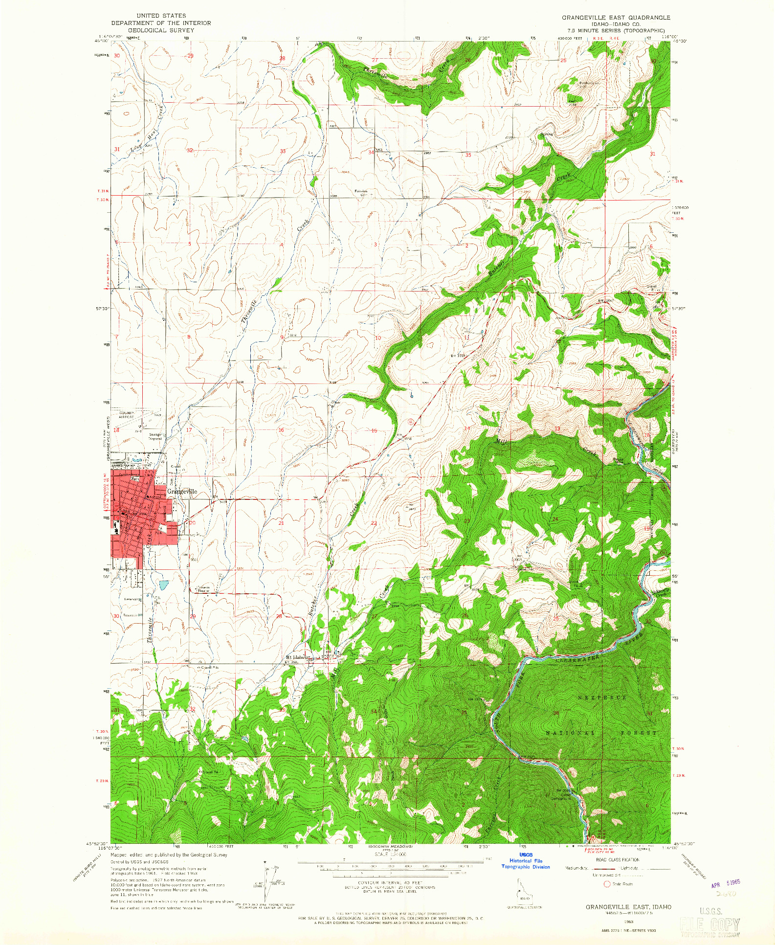 USGS 1:24000-SCALE QUADRANGLE FOR GRANGEVILLE EAST, ID 1963