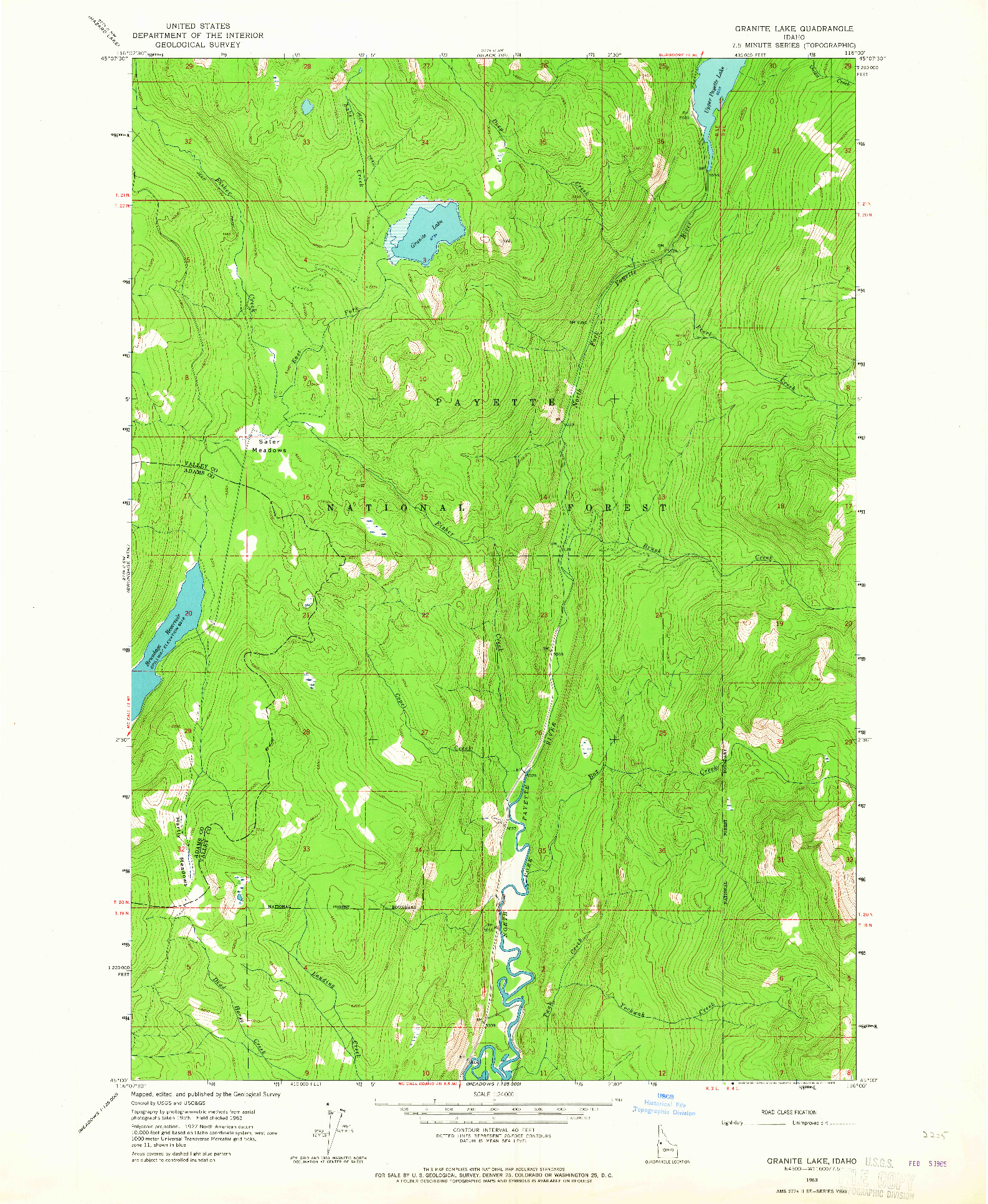 USGS 1:24000-SCALE QUADRANGLE FOR GRANITE LAKE, ID 1963