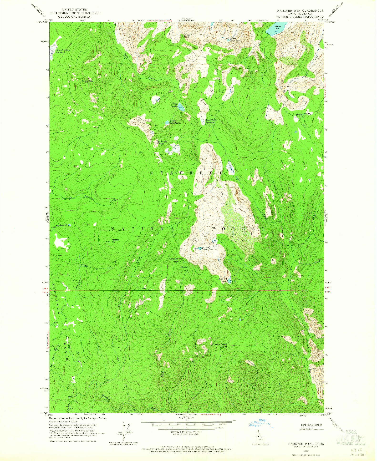 USGS 1:24000-SCALE QUADRANGLE FOR HANOVER MTN., ID 1963