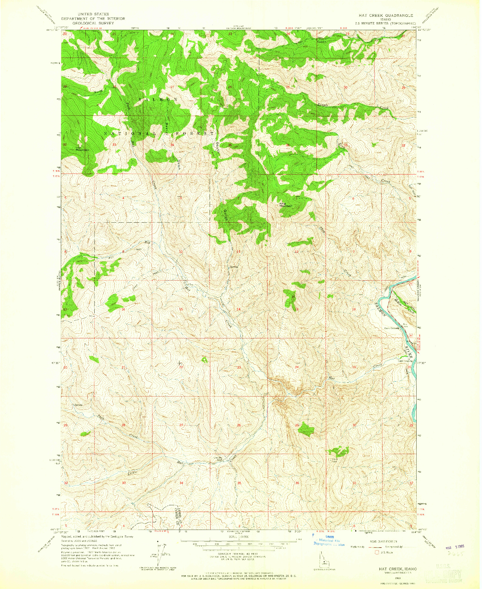 USGS 1:24000-SCALE QUADRANGLE FOR HAT CREEK, ID 1963