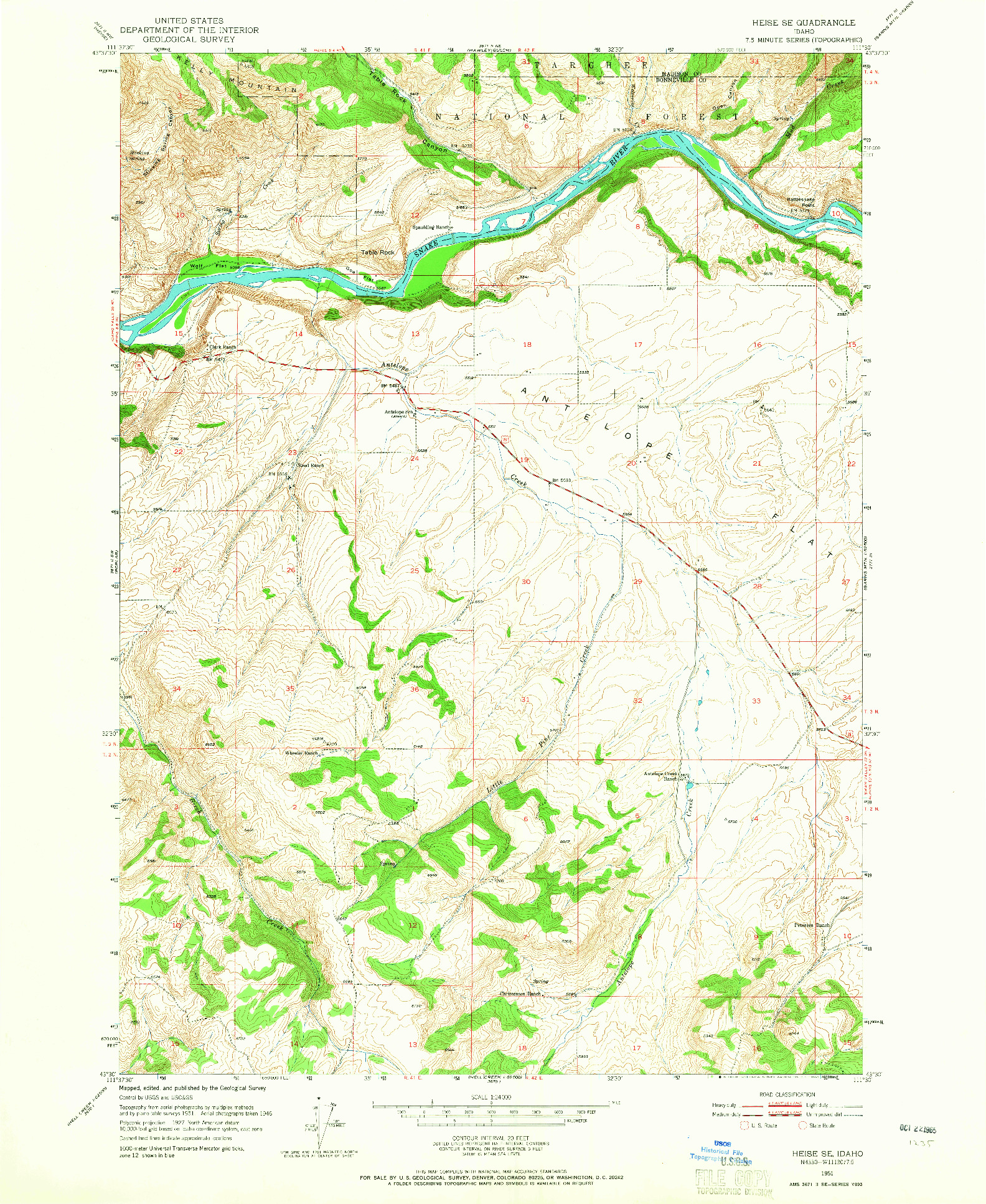 USGS 1:24000-SCALE QUADRANGLE FOR HEISE SE, ID 1951