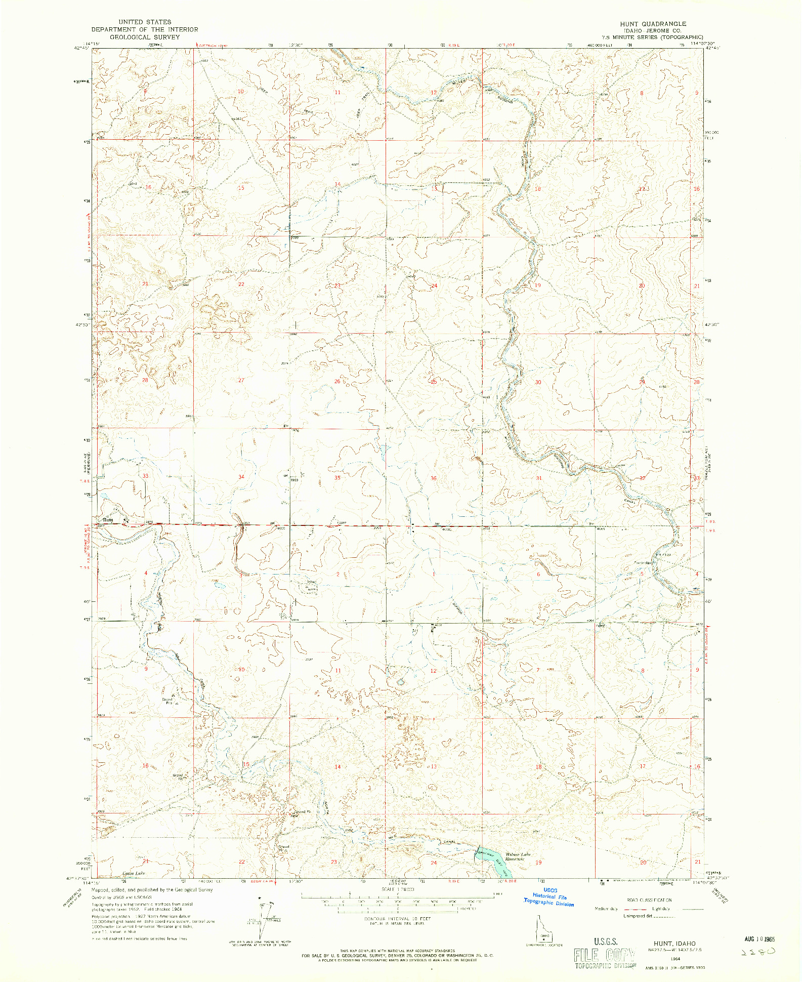 USGS 1:24000-SCALE QUADRANGLE FOR HUNT, ID 1964