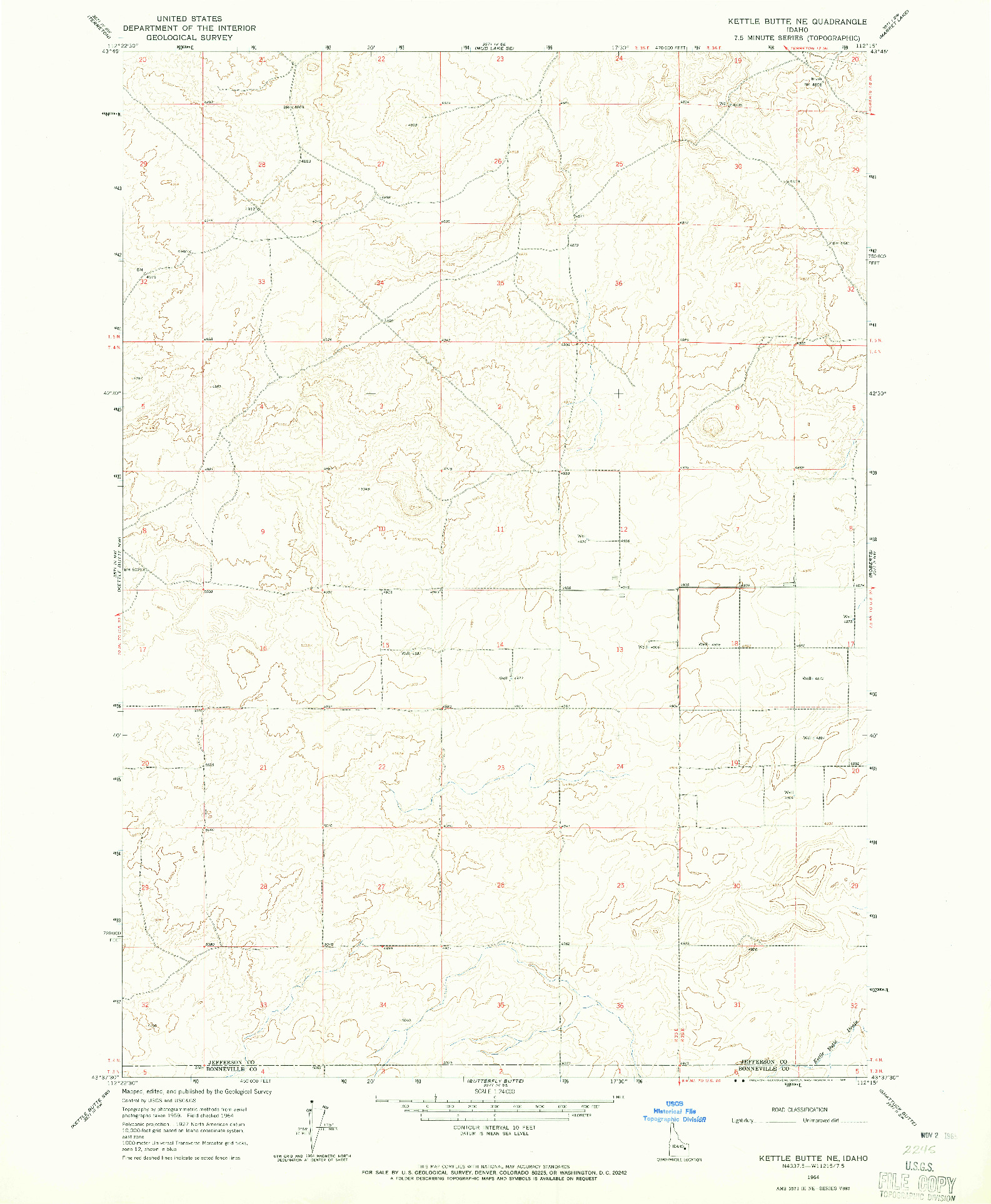 USGS 1:24000-SCALE QUADRANGLE FOR KETTLE BUTTE NE, ID 1964