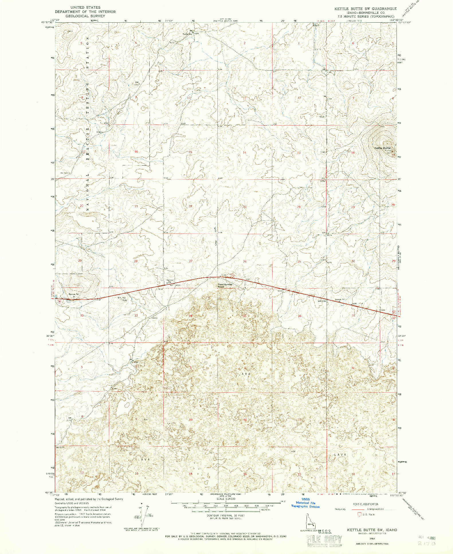USGS 1:24000-SCALE QUADRANGLE FOR KETTLE BUTTE SW, ID 1964