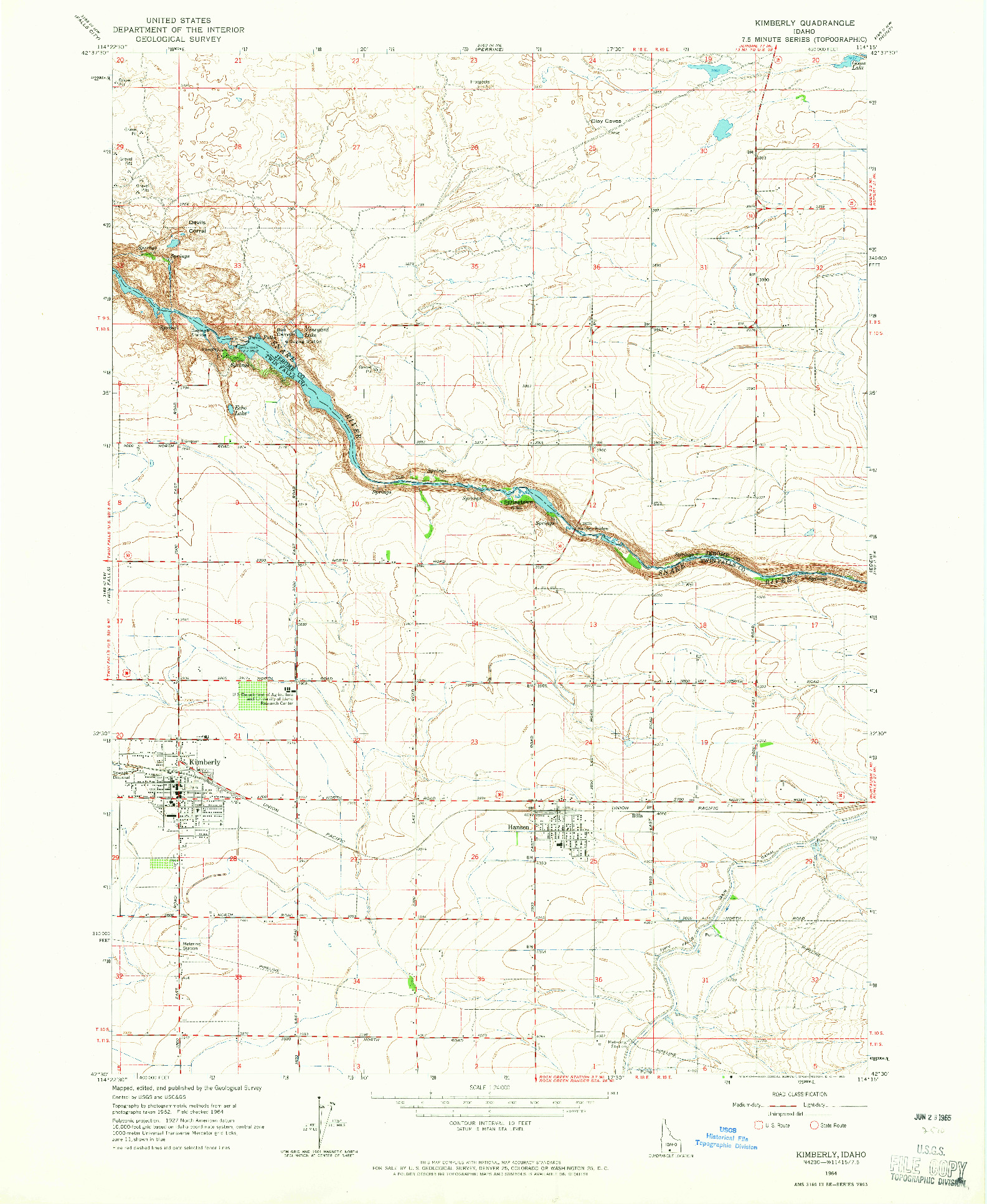 USGS 1:24000-SCALE QUADRANGLE FOR KIMBERLY, ID 1964
