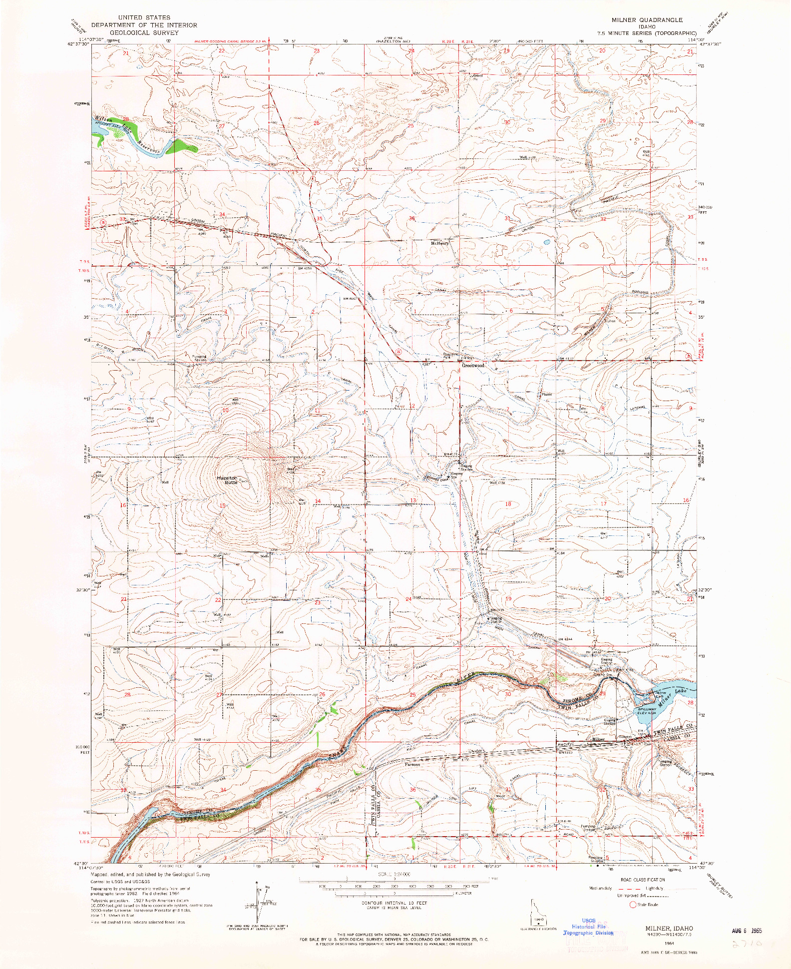 USGS 1:24000-SCALE QUADRANGLE FOR MILNER, ID 1964