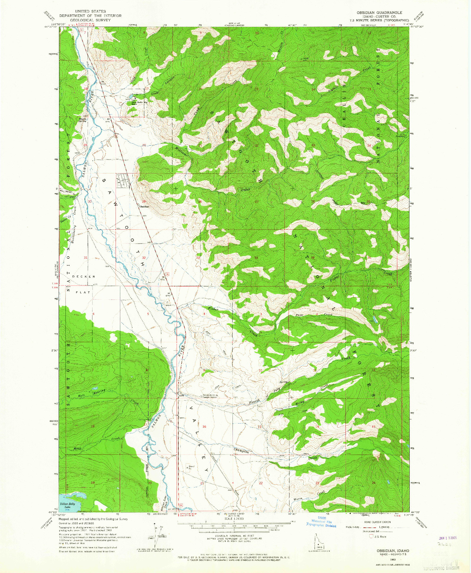 USGS 1:24000-SCALE QUADRANGLE FOR OBSIDIAN, ID 1963