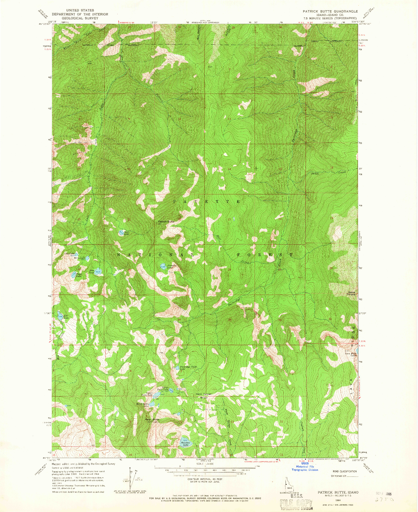 USGS 1:24000-SCALE QUADRANGLE FOR PATRICK BUTTE, ID 1964