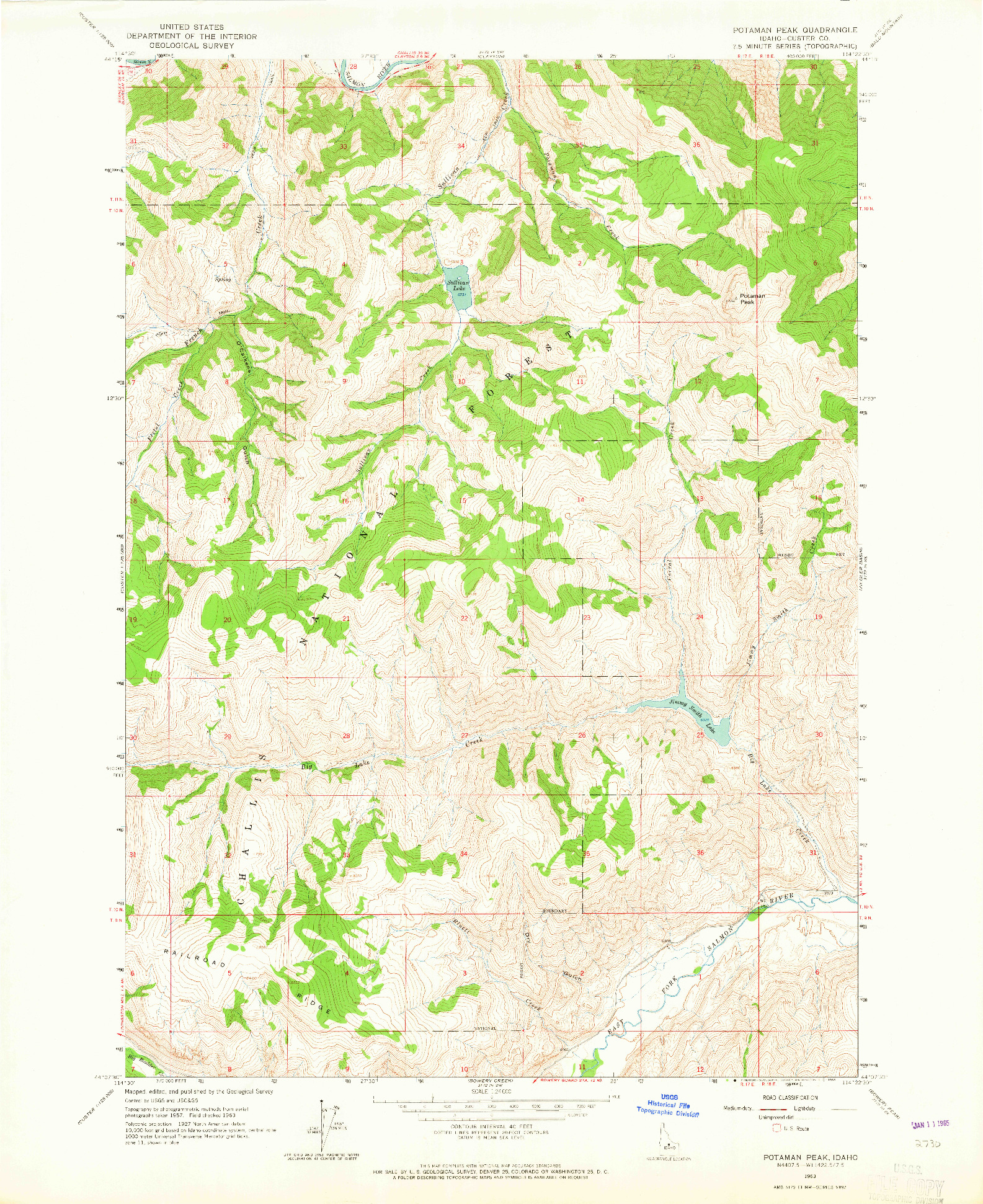 USGS 1:24000-SCALE QUADRANGLE FOR POTAMAN PEAK, ID 1963