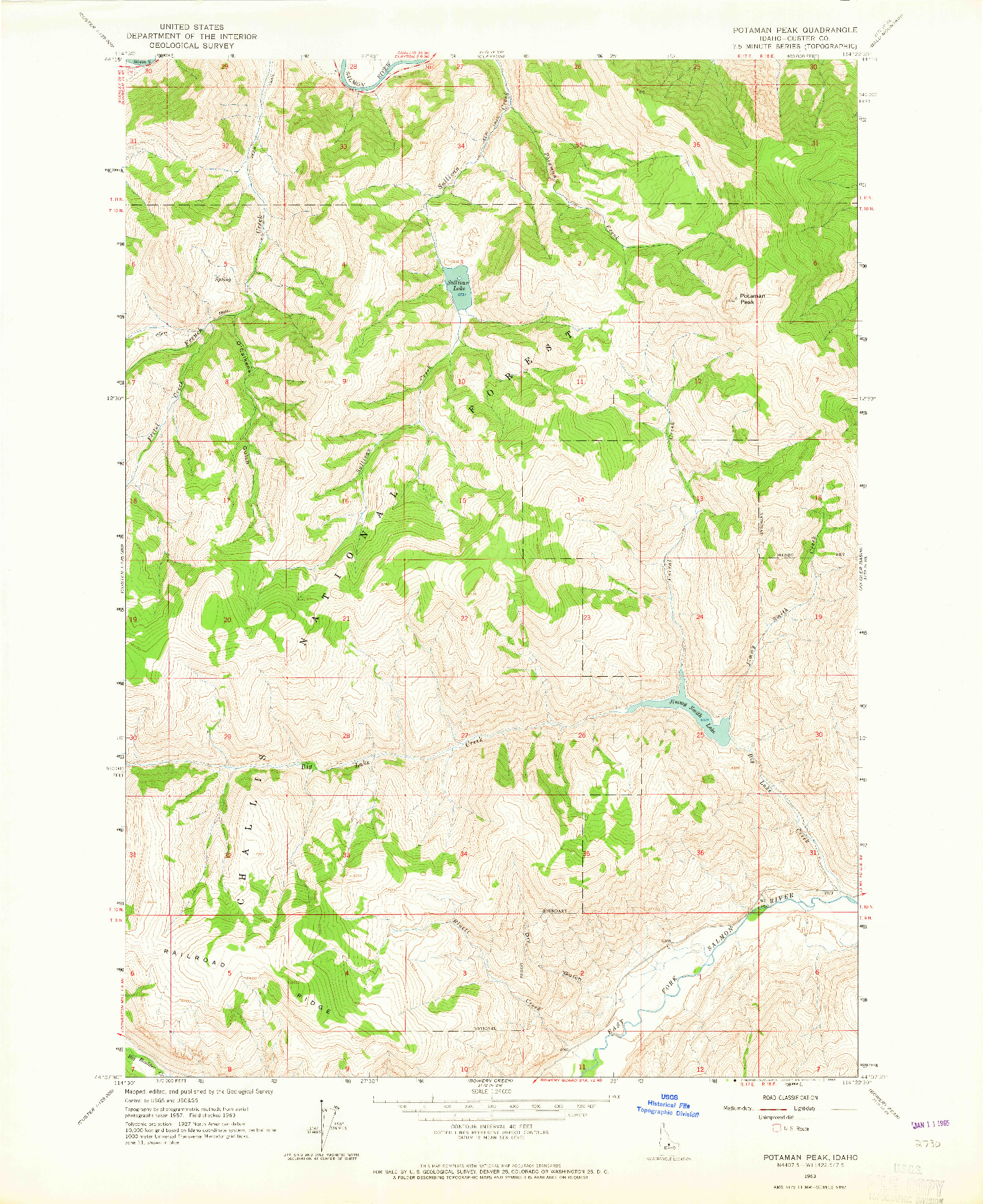 USGS 1:24000-SCALE QUADRANGLE FOR POTAMAN PEAK, ID 1963