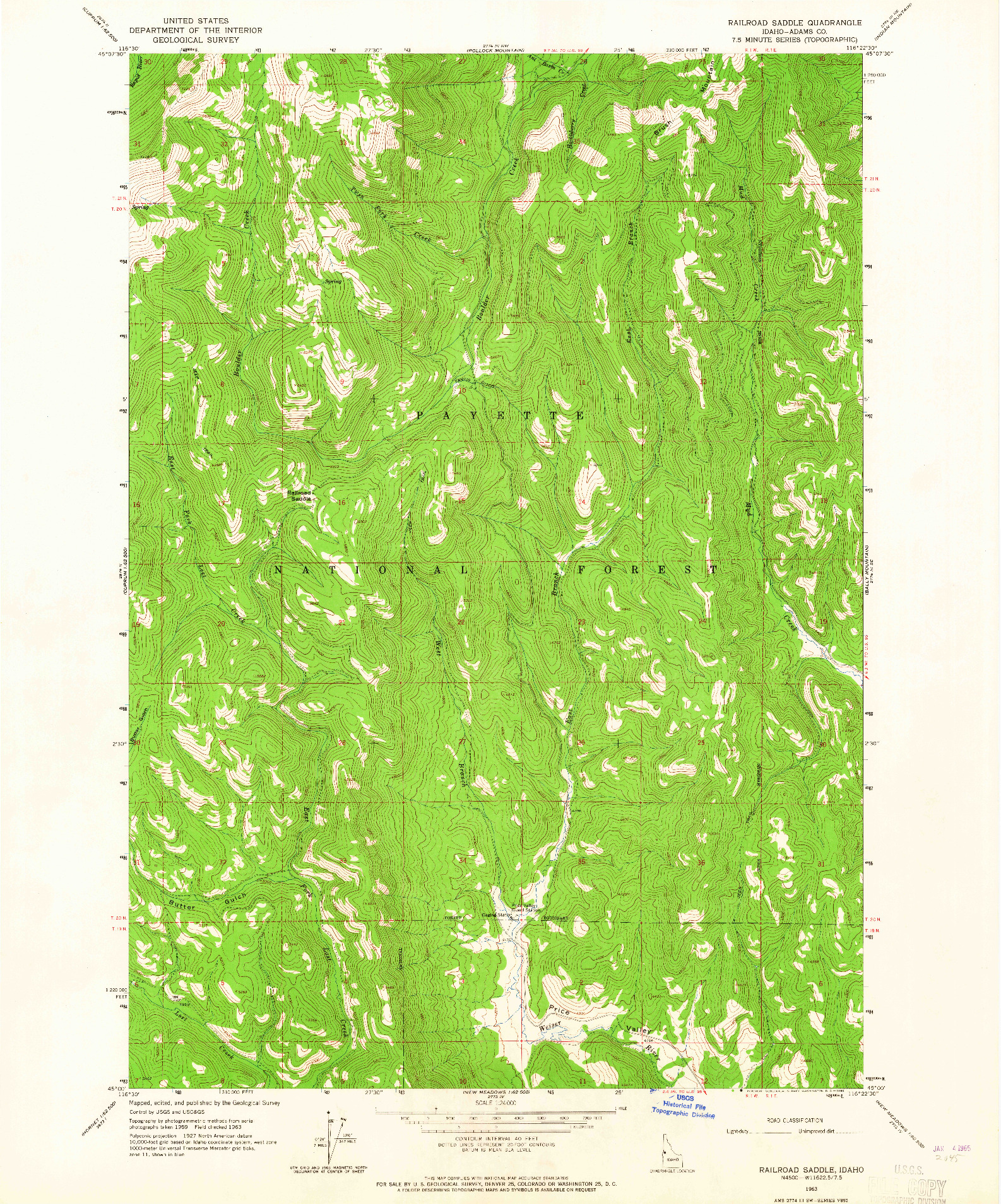 USGS 1:24000-SCALE QUADRANGLE FOR RAILROAD SADDLE, ID 1963