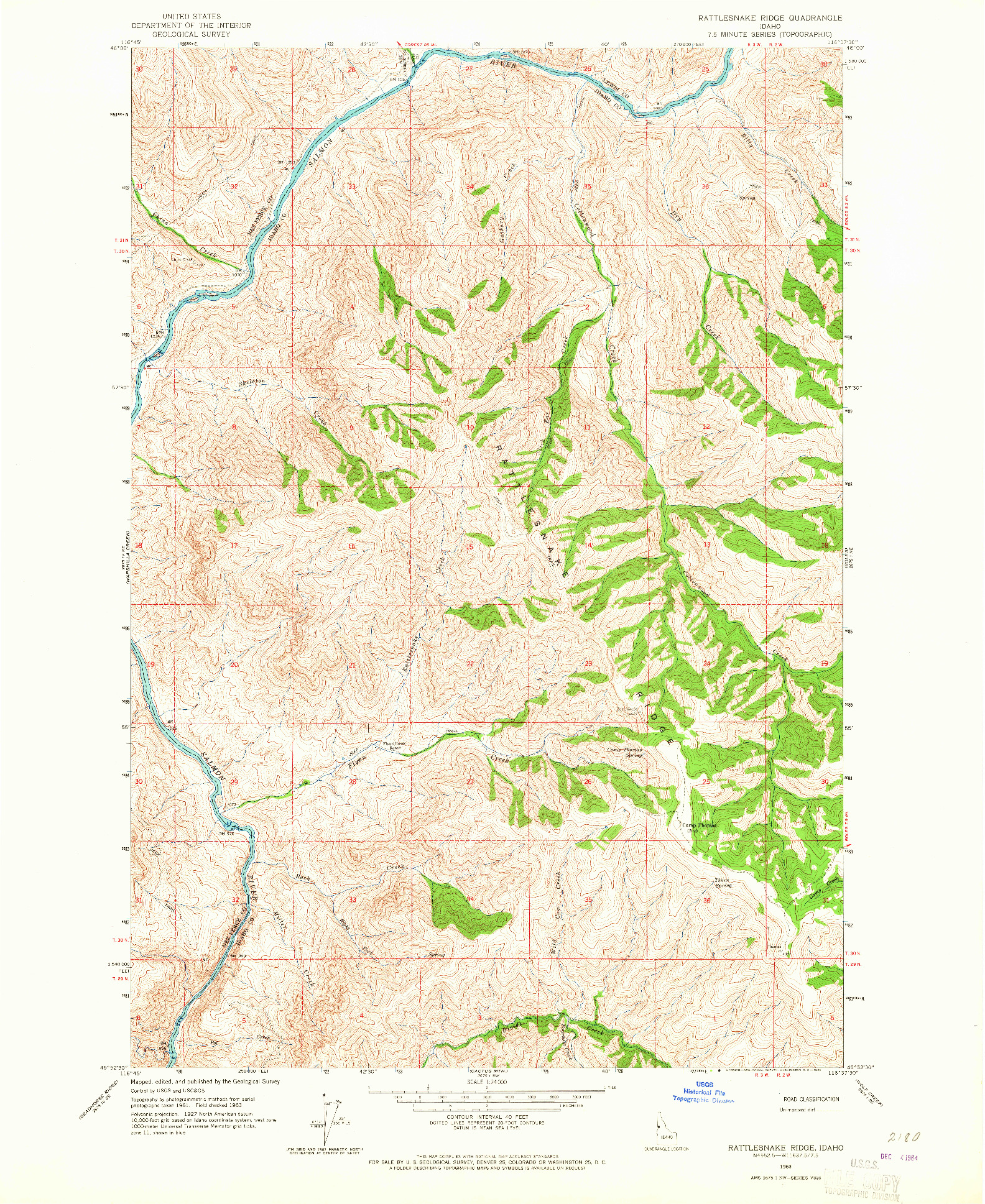 USGS 1:24000-SCALE QUADRANGLE FOR RATTLESNAKE RIDGE, ID 1963