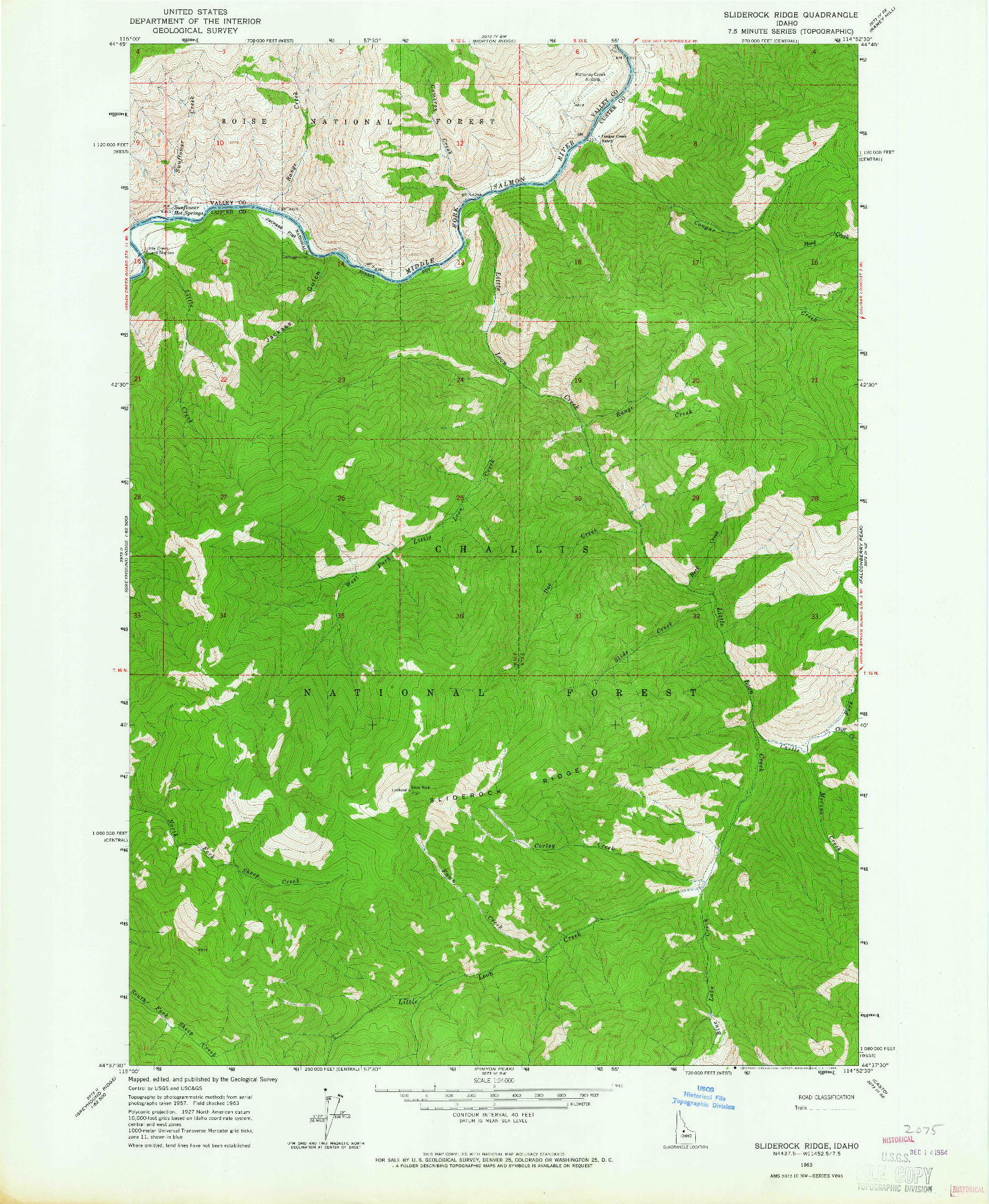 USGS 1:24000-SCALE QUADRANGLE FOR SLIDEROCK RIDGE, ID 1963