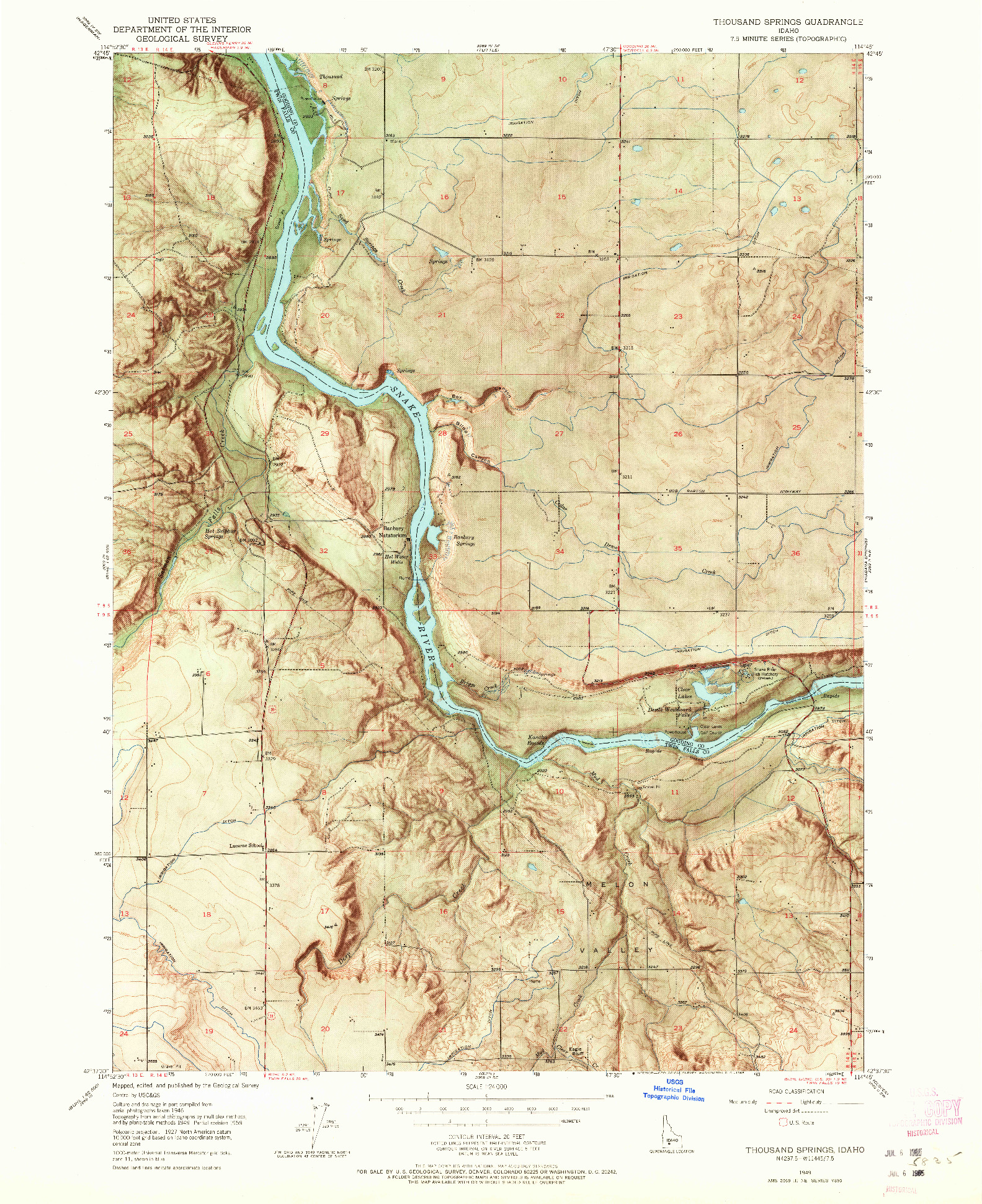 USGS 1:24000-SCALE QUADRANGLE FOR THOUSAND SPRINGS, ID 1949