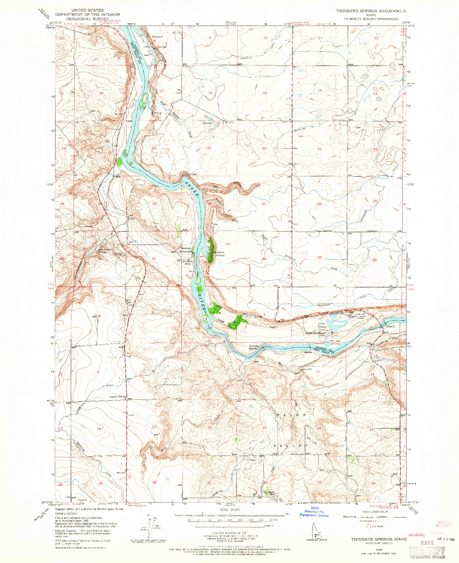 USGS 1:24000-SCALE QUADRANGLE FOR THOUSAND SPRINGS, ID 1949