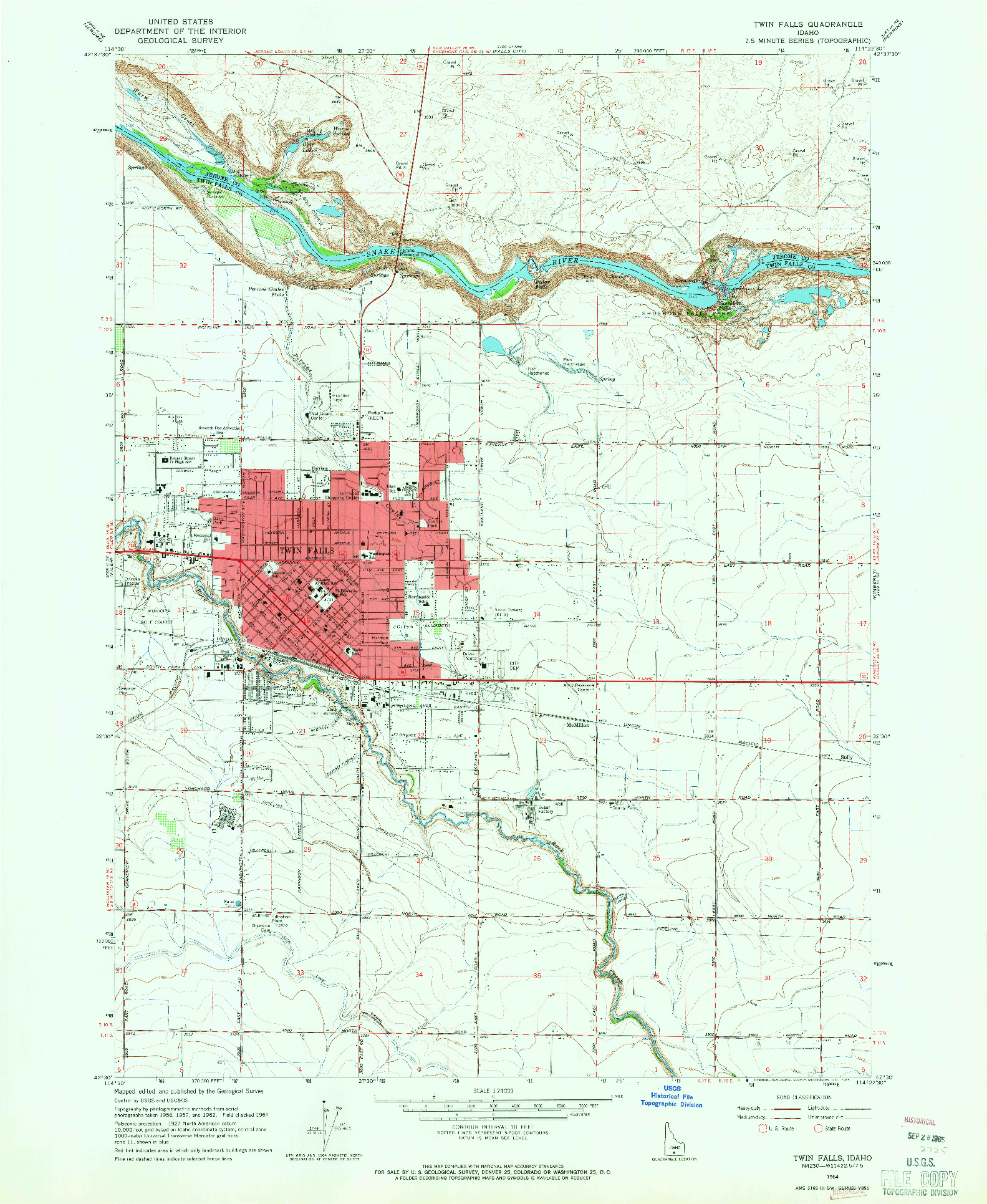 USGS 1:24000-SCALE QUADRANGLE FOR TWIN FALLS, ID 1964