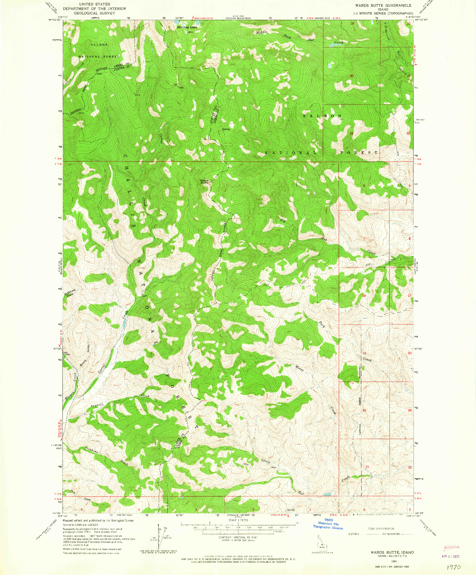 USGS 1:24000-SCALE QUADRANGLE FOR WARDS BUTTE, ID 1963