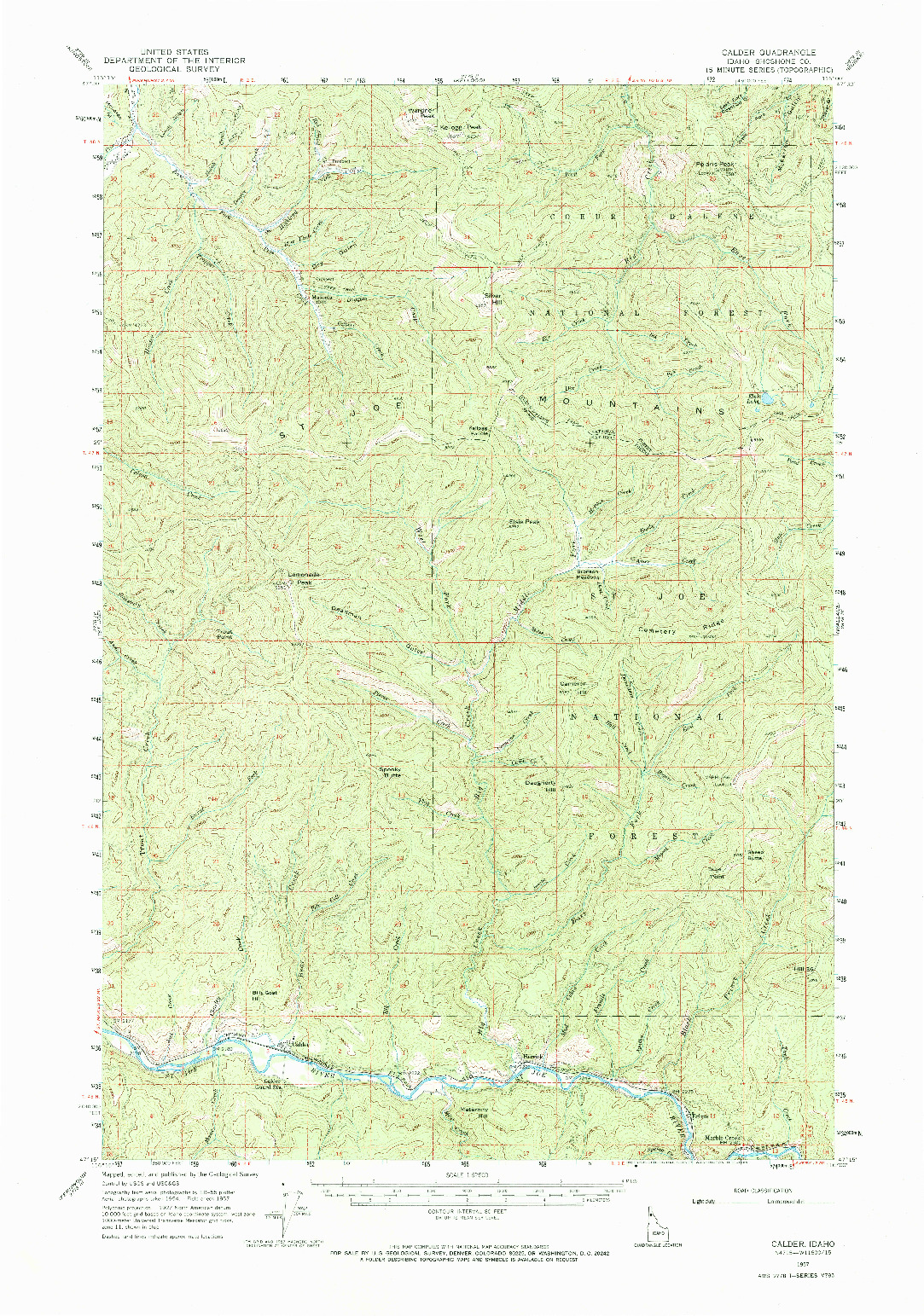 USGS 1:62500-SCALE QUADRANGLE FOR CALDER, ID 1957