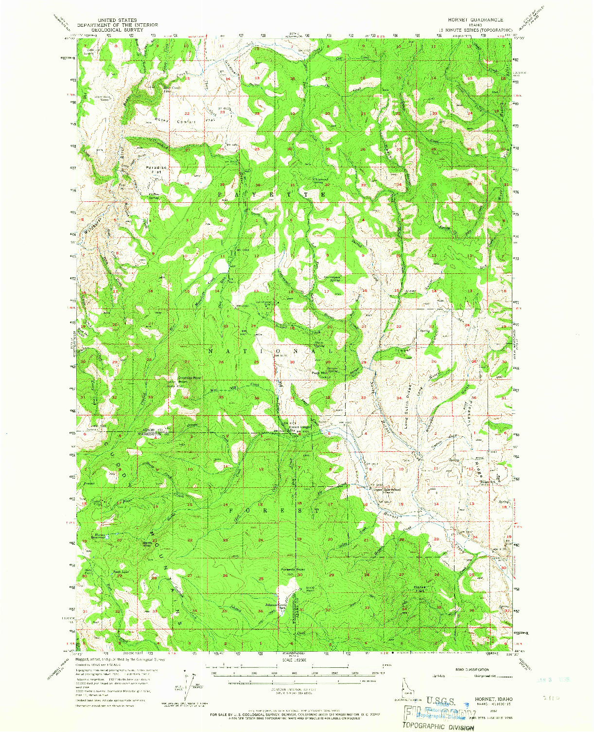 USGS 1:62500-SCALE QUADRANGLE FOR HORNET, ID 1957