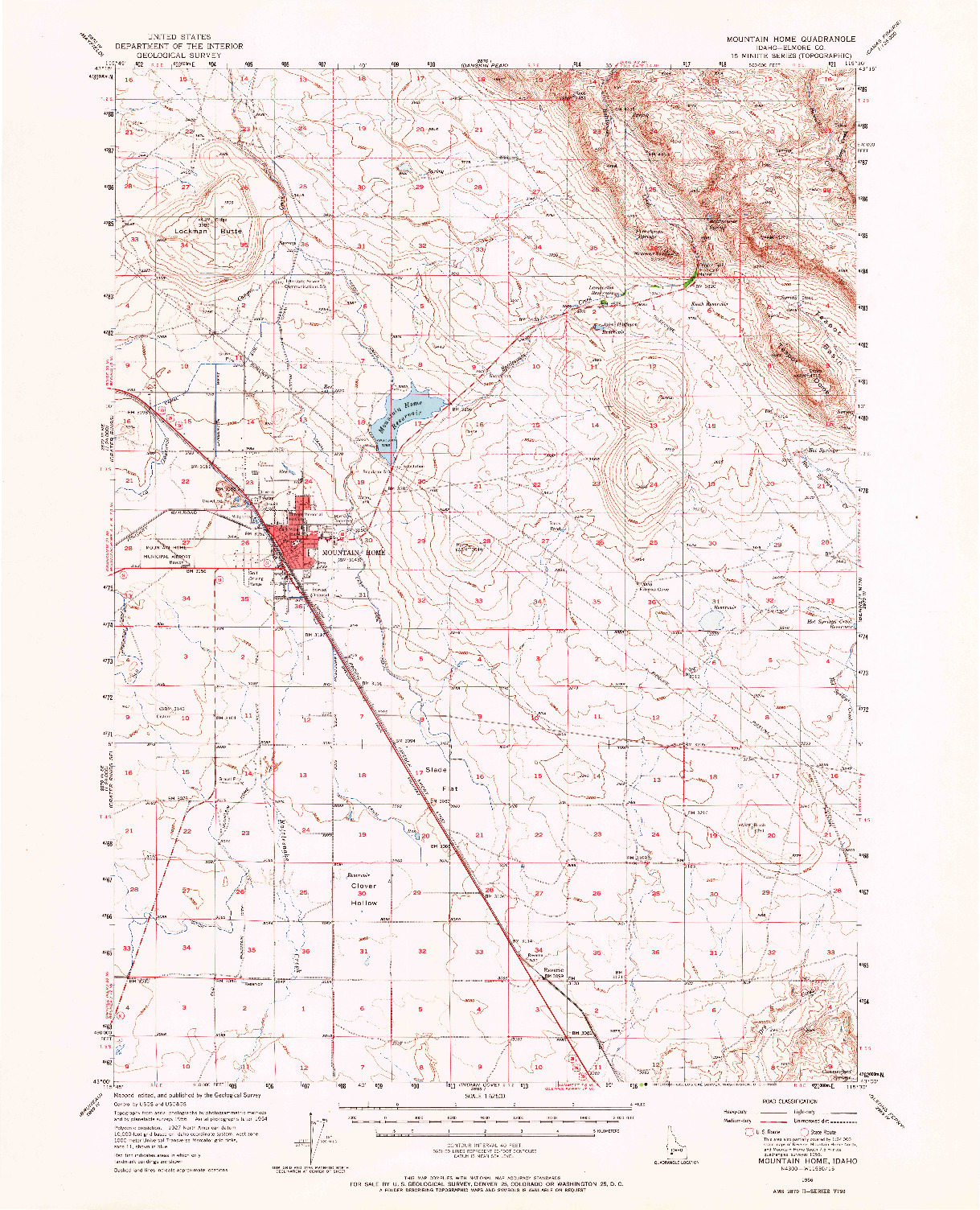USGS 1:62500-SCALE QUADRANGLE FOR MOUNTAIN HOME, ID 1956
