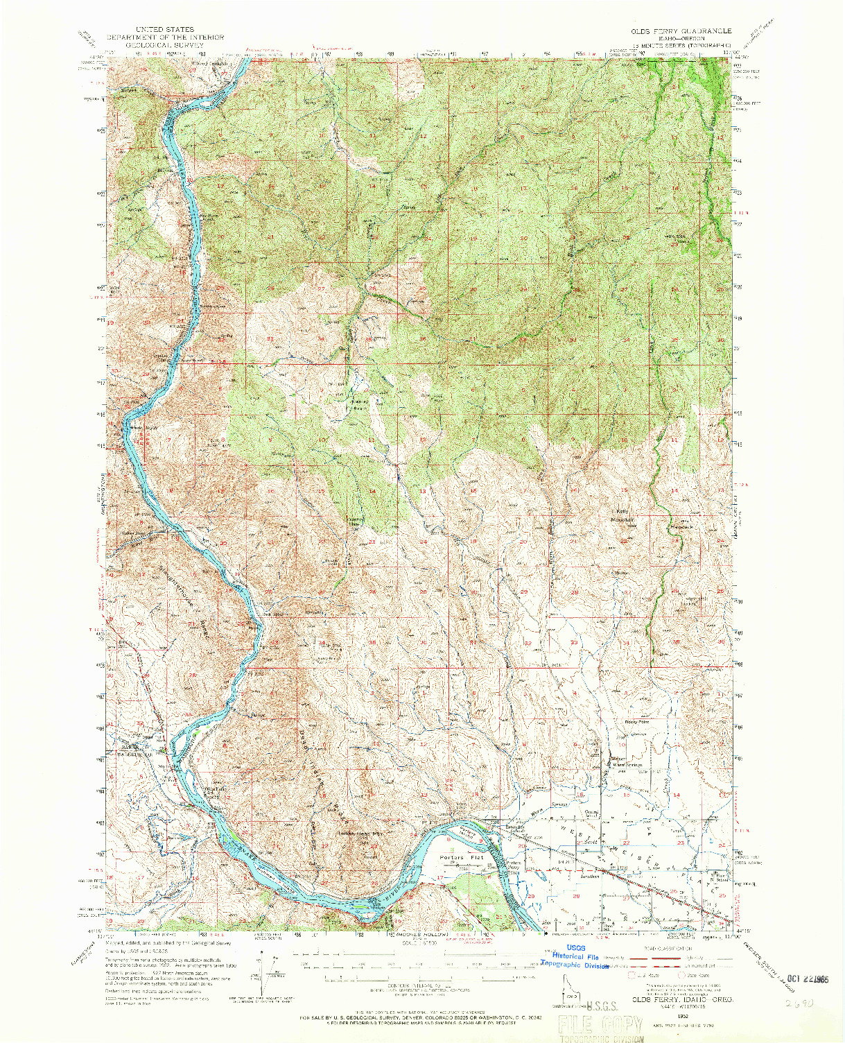 USGS 1:62500-SCALE QUADRANGLE FOR OLDS FERRY, ID 1952