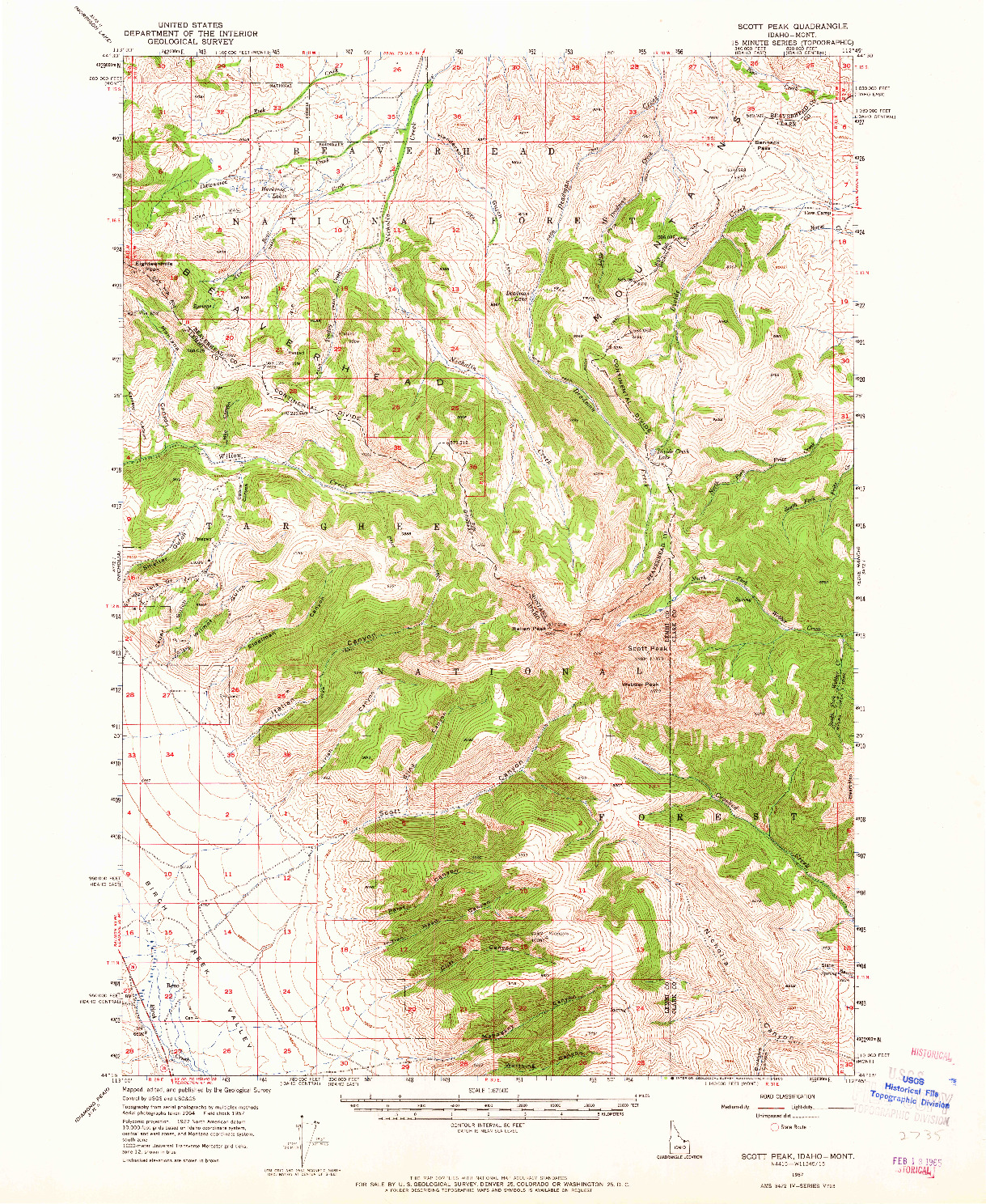 USGS 1:62500-SCALE QUADRANGLE FOR SCOTT PEAK, ID 1957